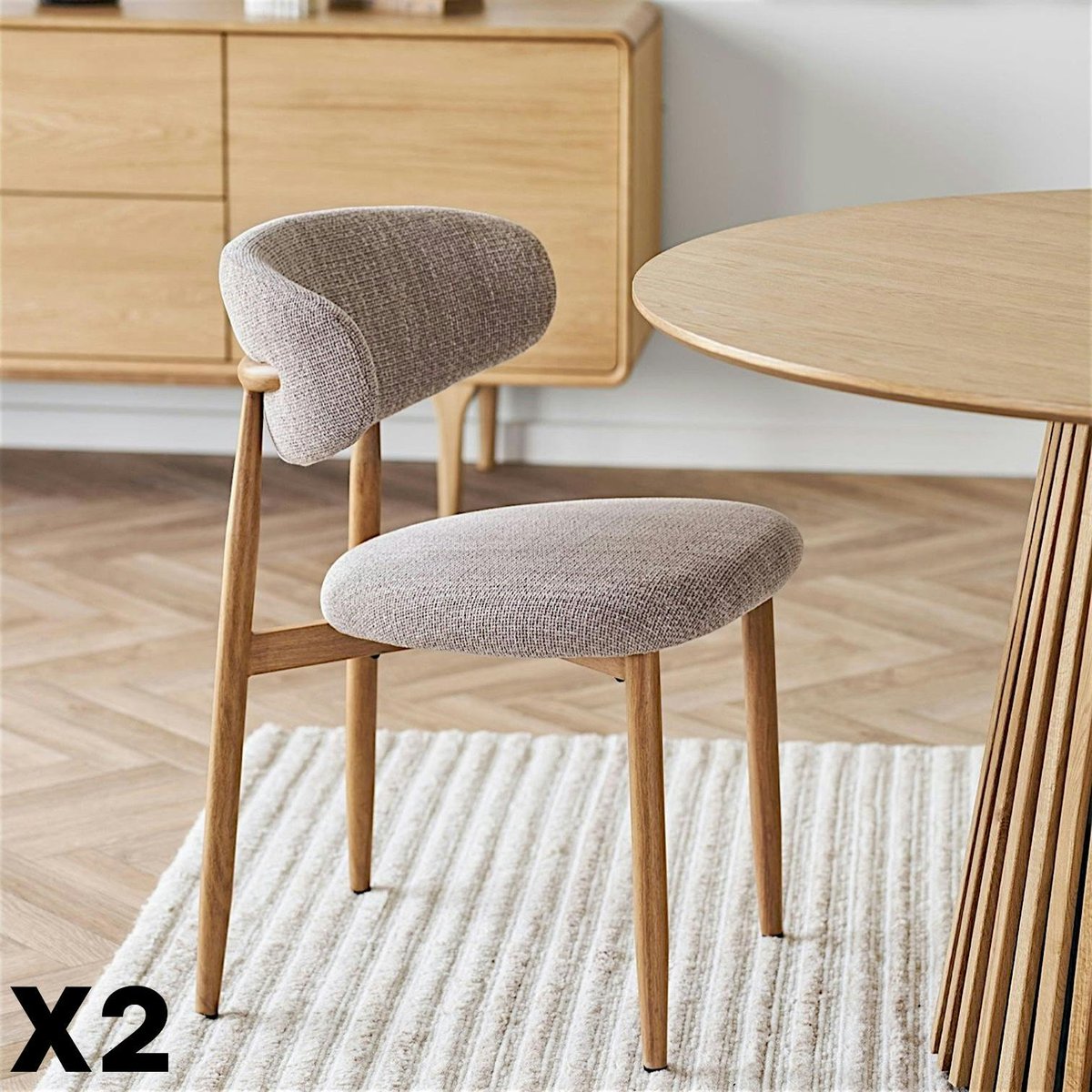 Chaise vintage bois et tissu (lot de 2) AMSTERDAM bois clair, PIER IMPORT