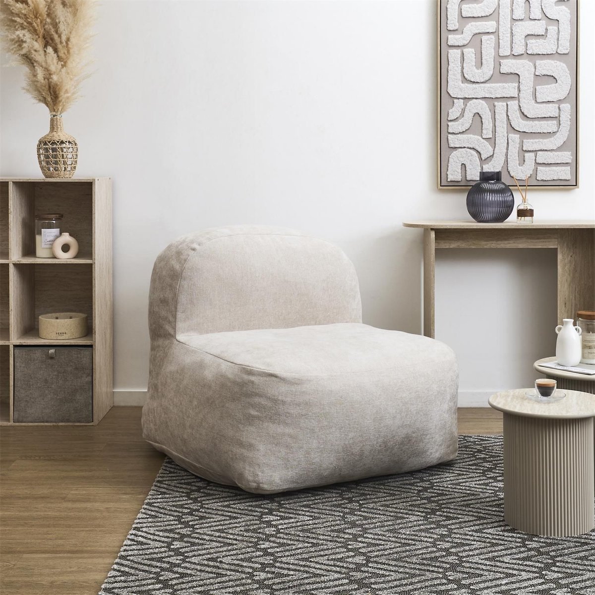 Fauteuil compressé en tissu doux sans montage AUSTIN beige, THE HOME DECO FACTORY