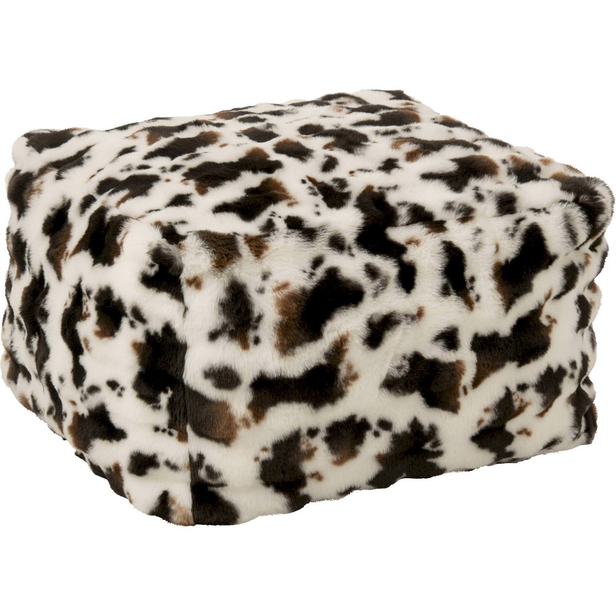 Pouf motif vache en coton blanc et marron foncé, RECOLLECTION