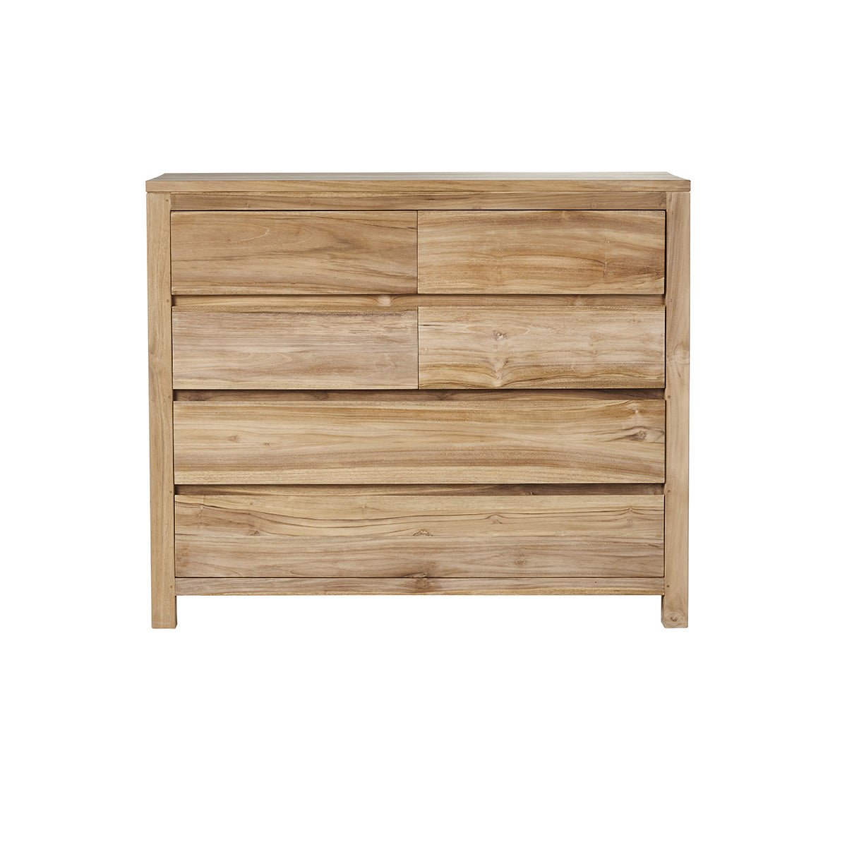 Commode en teck massif 120 cm 5 tiroirs ALDO naturel, BERAH GETAH