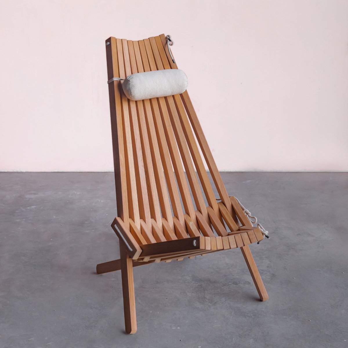 Chaise de jardin en teck avec coussin appuis tête blanc Relax naturel, WANDA COLLECTION
