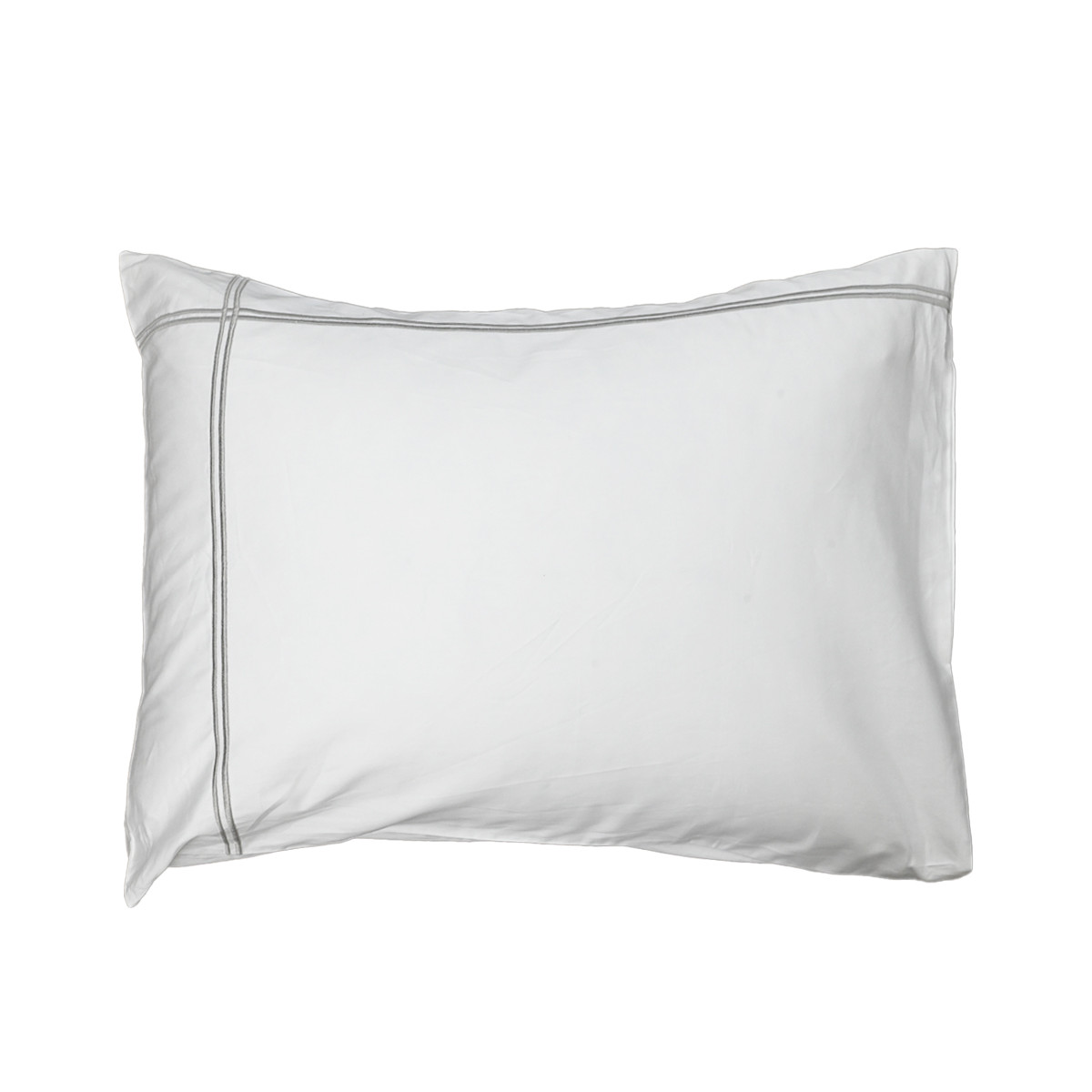 Lot de 2 taies d'oreiller satin de coton 120 fils PAVILLON ROYAL blanc/gris, SENSEI MAISON