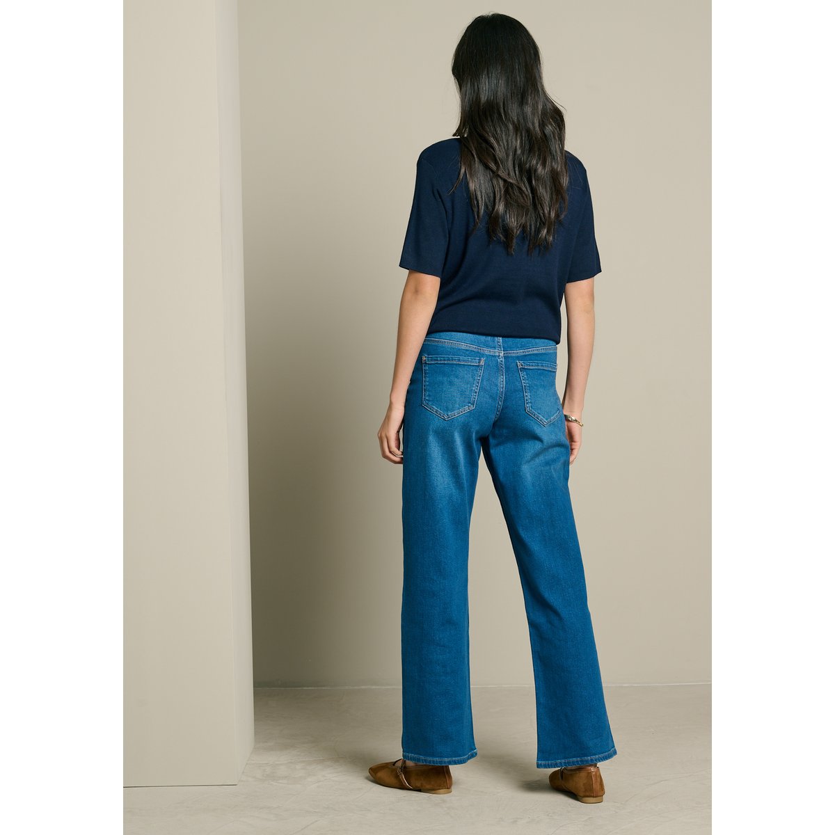 Jean taille haute coupe large bleu, LOLALIZA