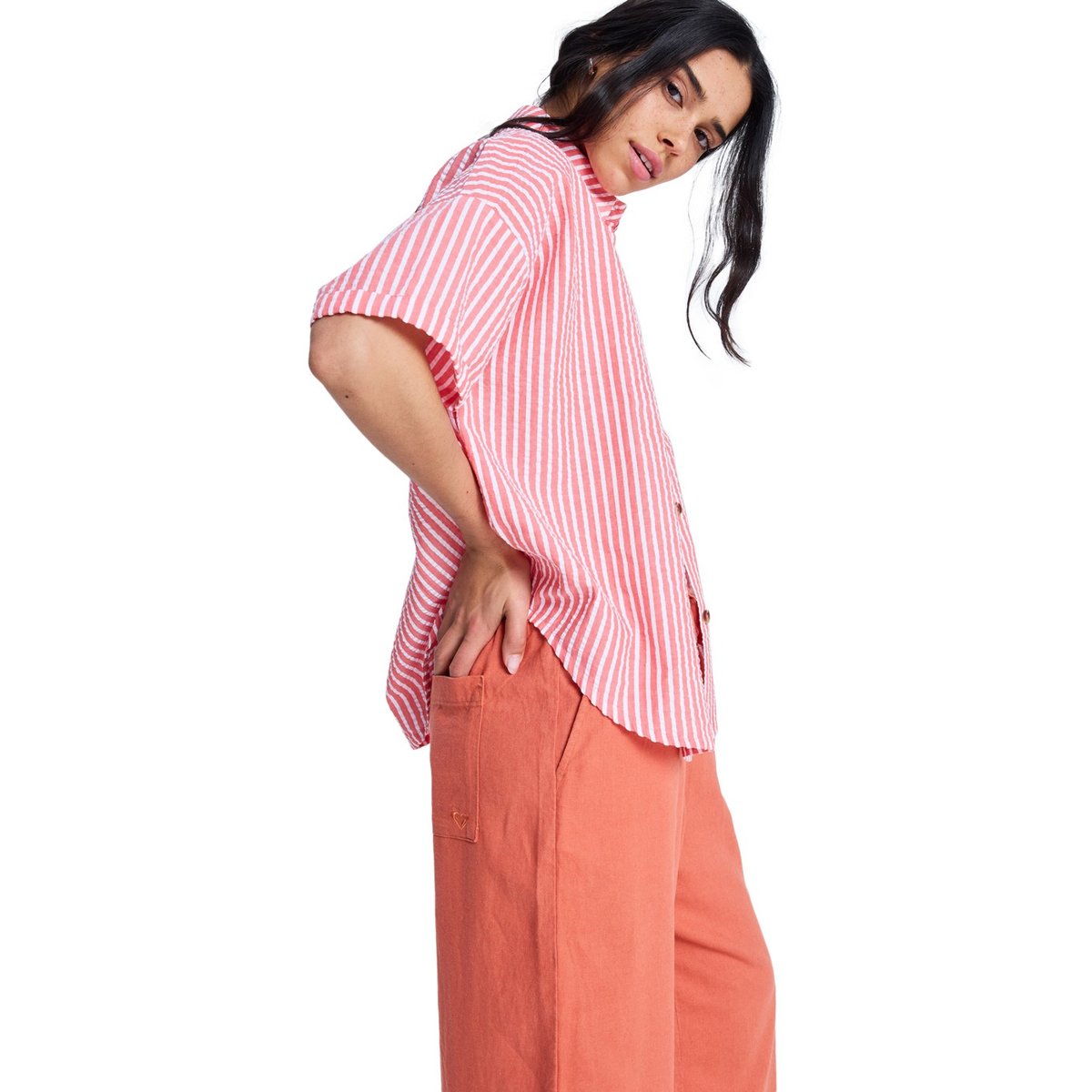 Chemise manches courtes BEACHY NOSTALGIA. rouge hibiscus sunrise stripe, ROXY