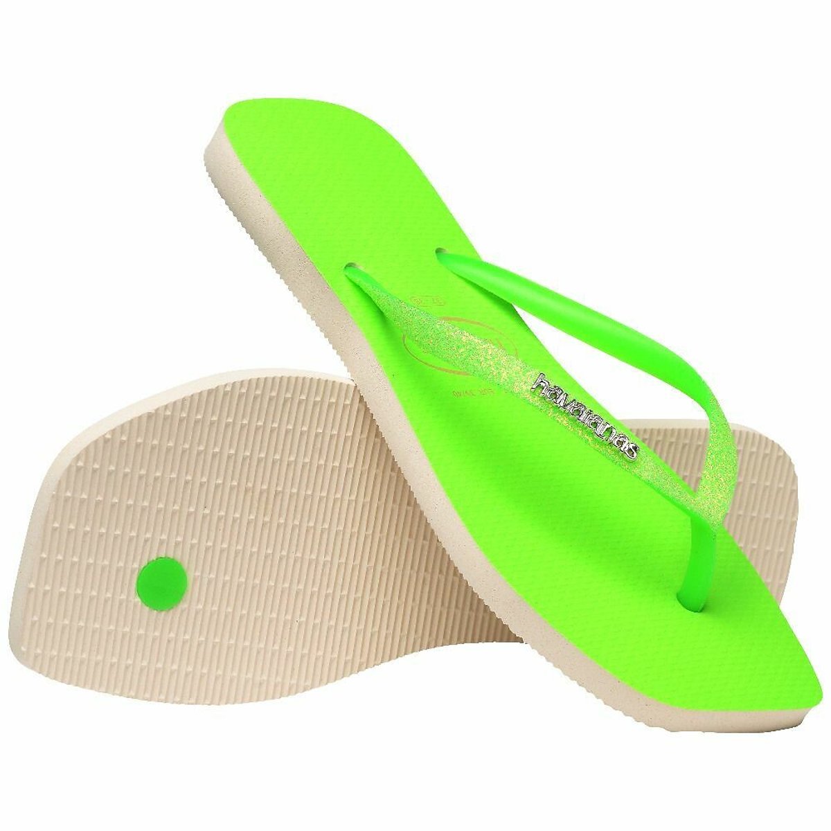 Teenslippers Slim Square Glitter Neon fluo groen, HAVAIANAS