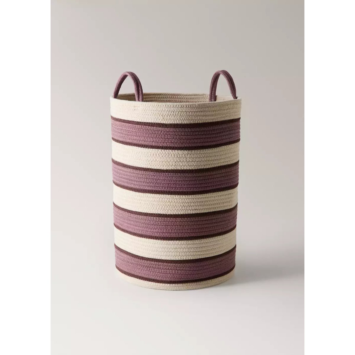 Grand panier en coton rayé rose pastel, MANGO HOME