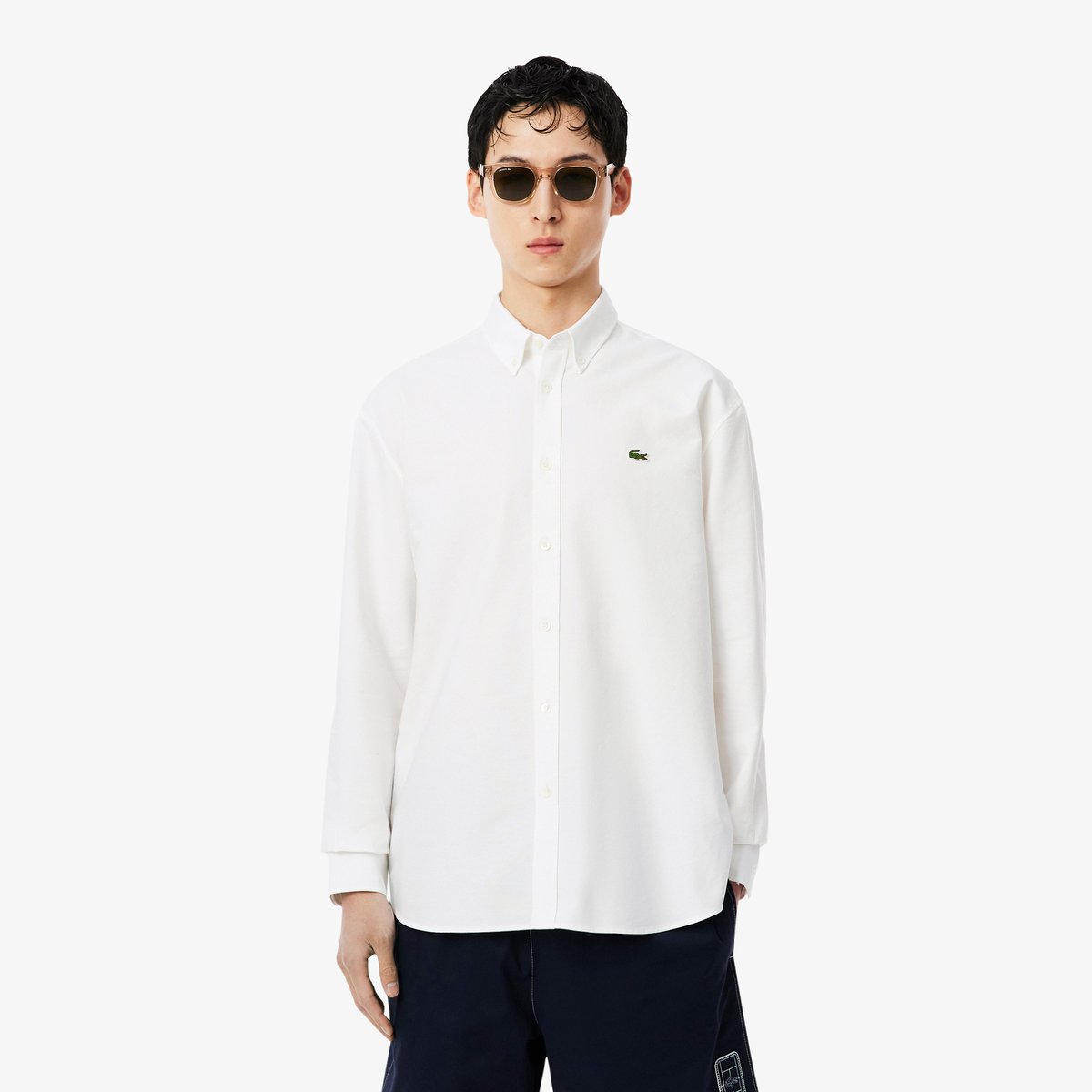 Chemise Oxford regular fit blanc-800, LACOSTE