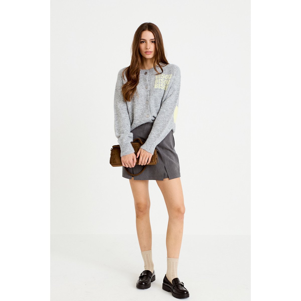 Gilet ample col rond manches longues gris clair, CACHE CACHE