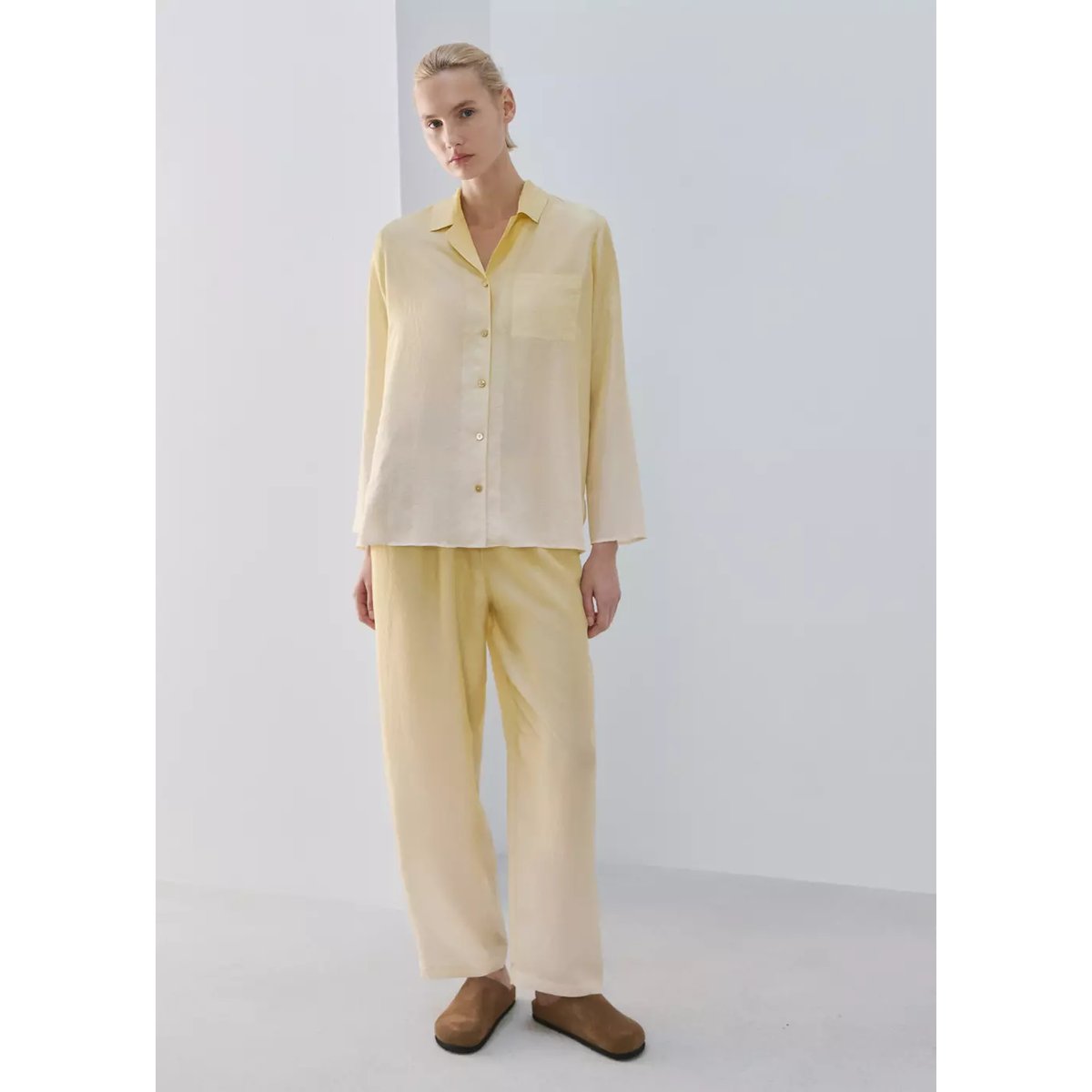 Chemise soie dégradée jaune pastel, MANGO