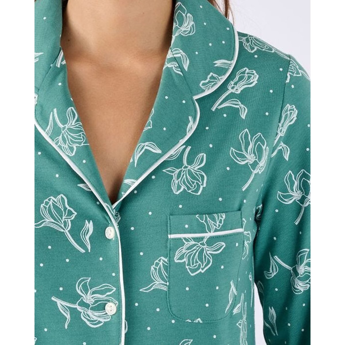 Pyjama boutonné en jersey thermolactyl vert fleurs, DAMART