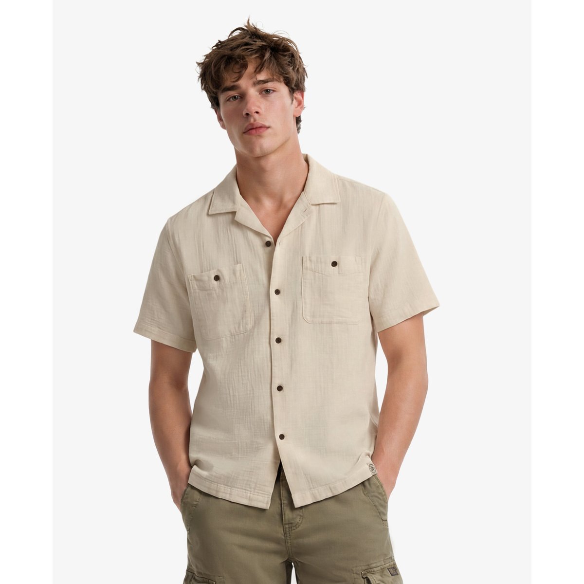 Chemise à manches courtes texturée - The Merchant Store beige avoine, SUPERDRY
