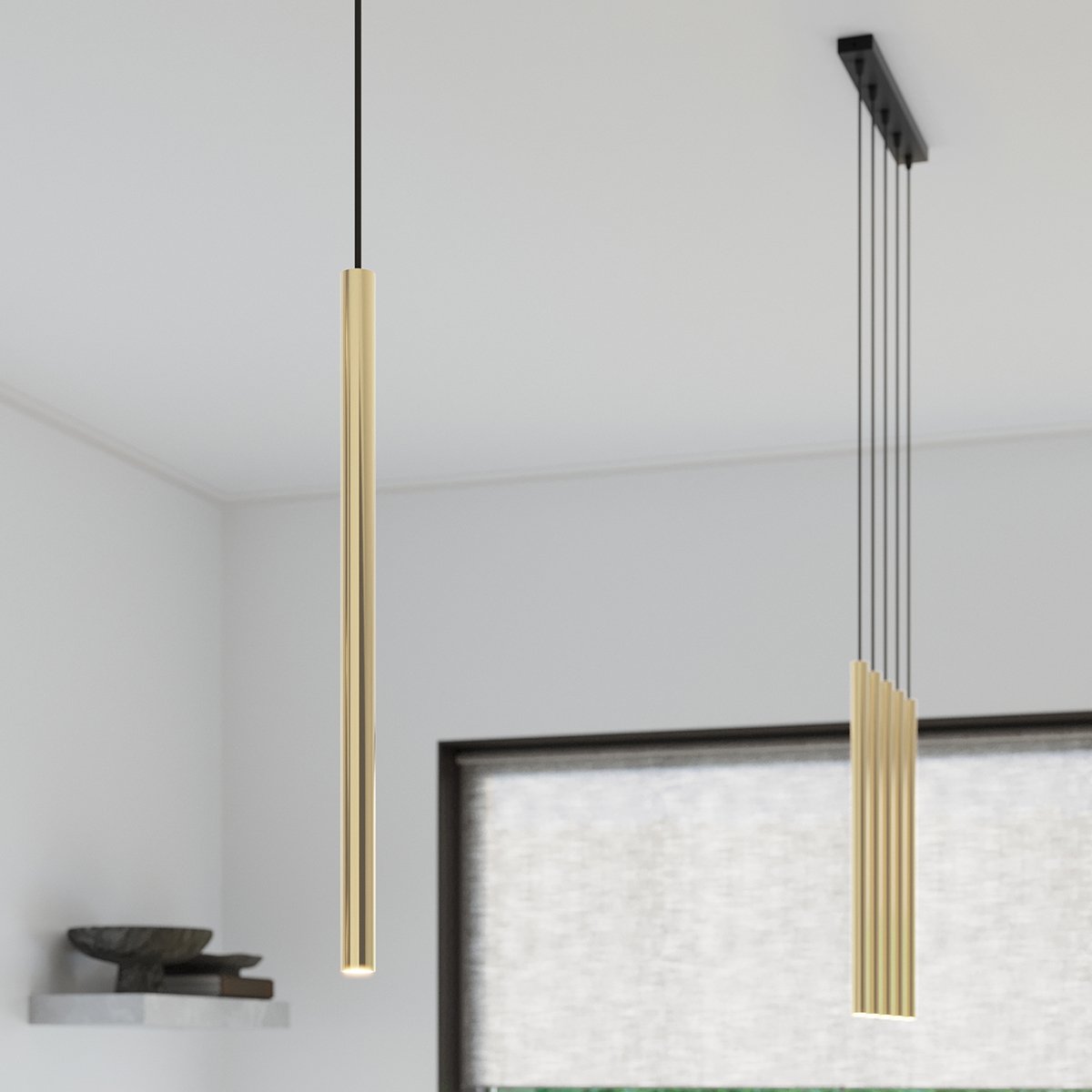 Suspension Acier Éclat Doré G9 3 Pastelo Line jaune, EDEN