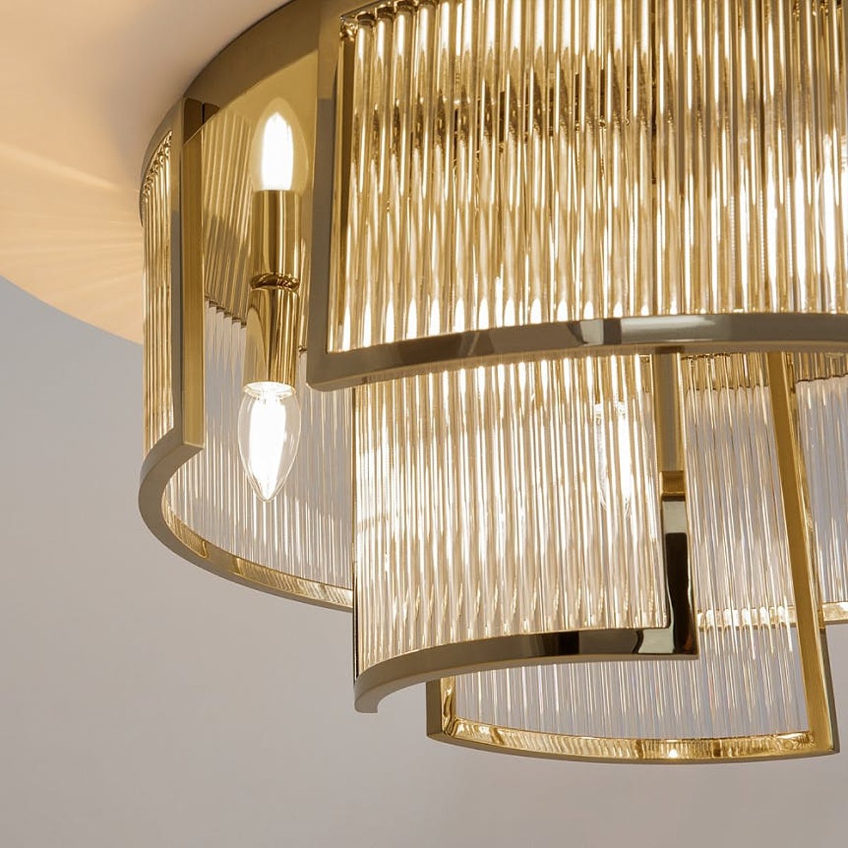 Plafonnier Art Déco verre cannelé – structure dorée ELMA doré, PIER IMPORT