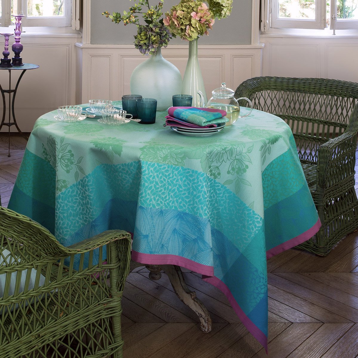 Nappe en Coton, PARFUMS DE BAGATELLE hortensia, LE JACQUARD FRANCAIS
