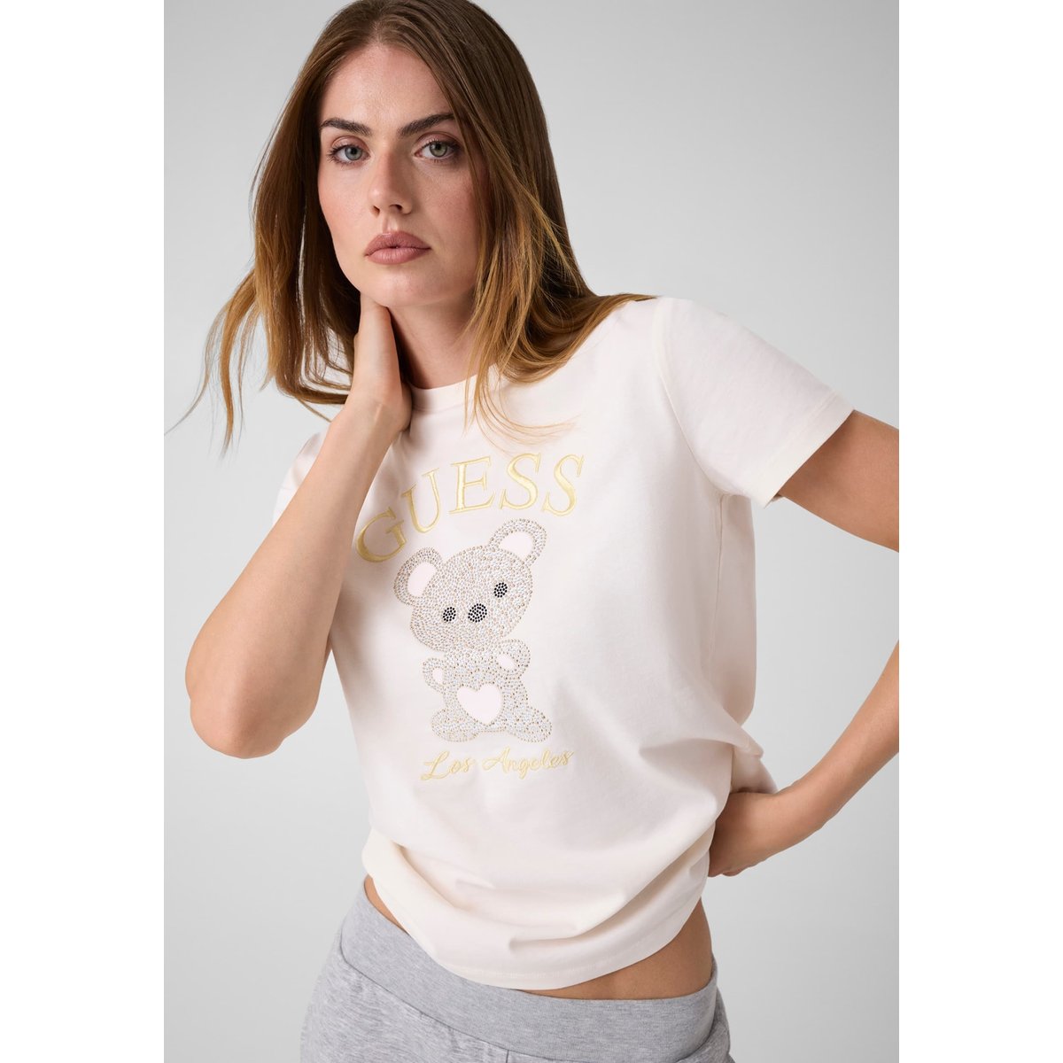 T-Shirt Orné De Strass blanc, GUESS