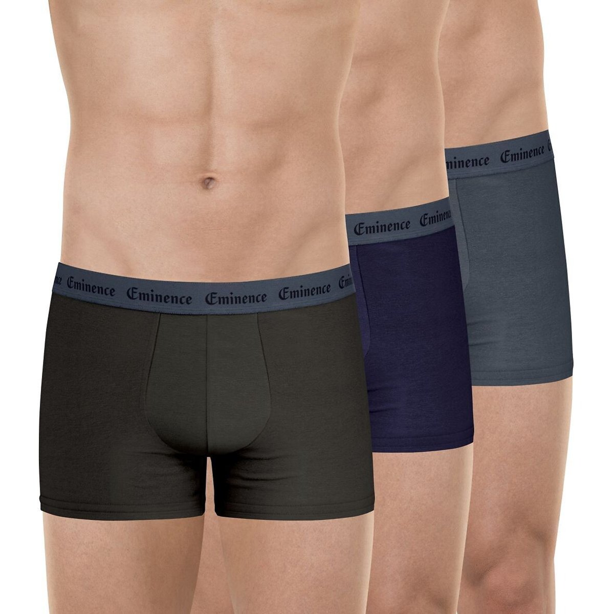 Pack of 3 Allure Eminence Boxer Shorts For Men grey + navy + khaki, EMINENCE