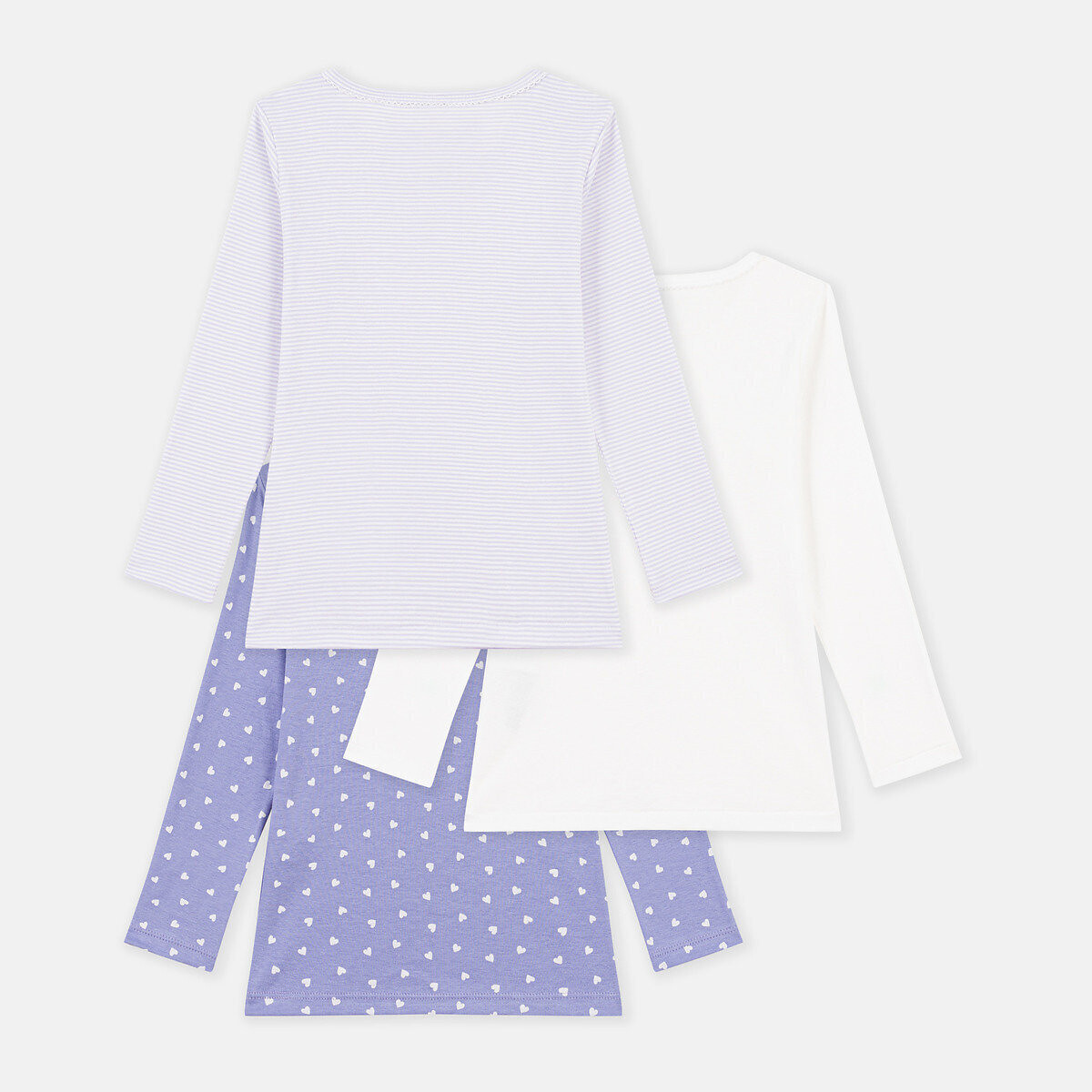 Set van 3 T-shirts met lange mouwen wit+blauw+gestreept, PETIT BATEAU