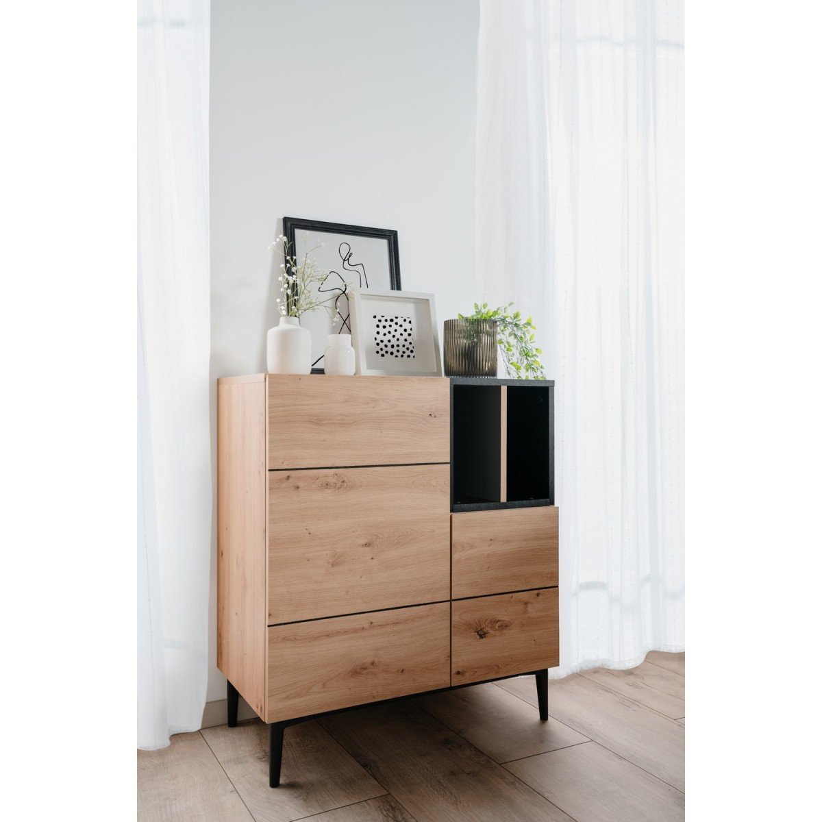 Buffet Haut 2 Portes 2 Niches L80 cm - Nola bois clair, CALICOSY