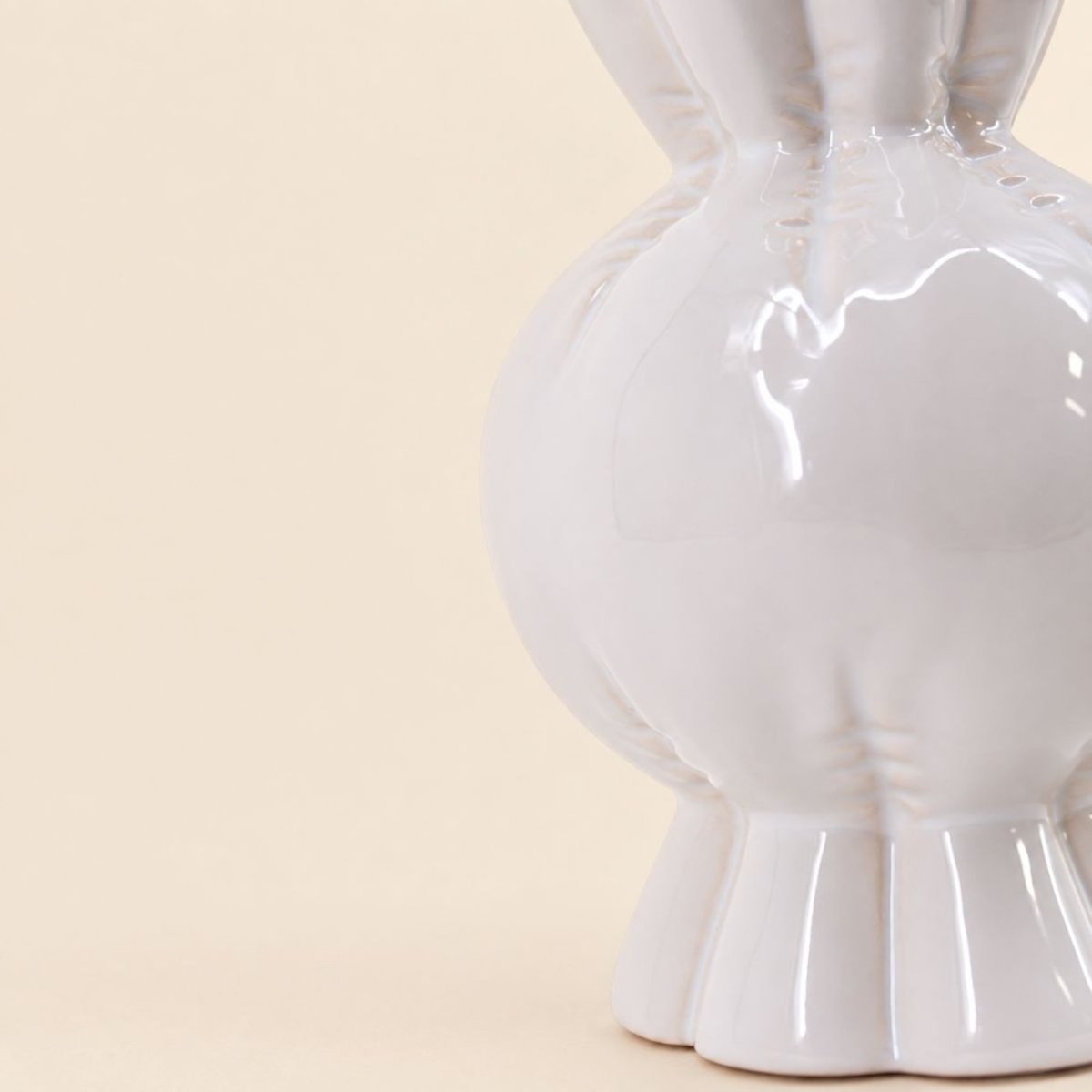 Vase en céramique effet gonflé forme bonbon, H19cm blanc, ORNAMI