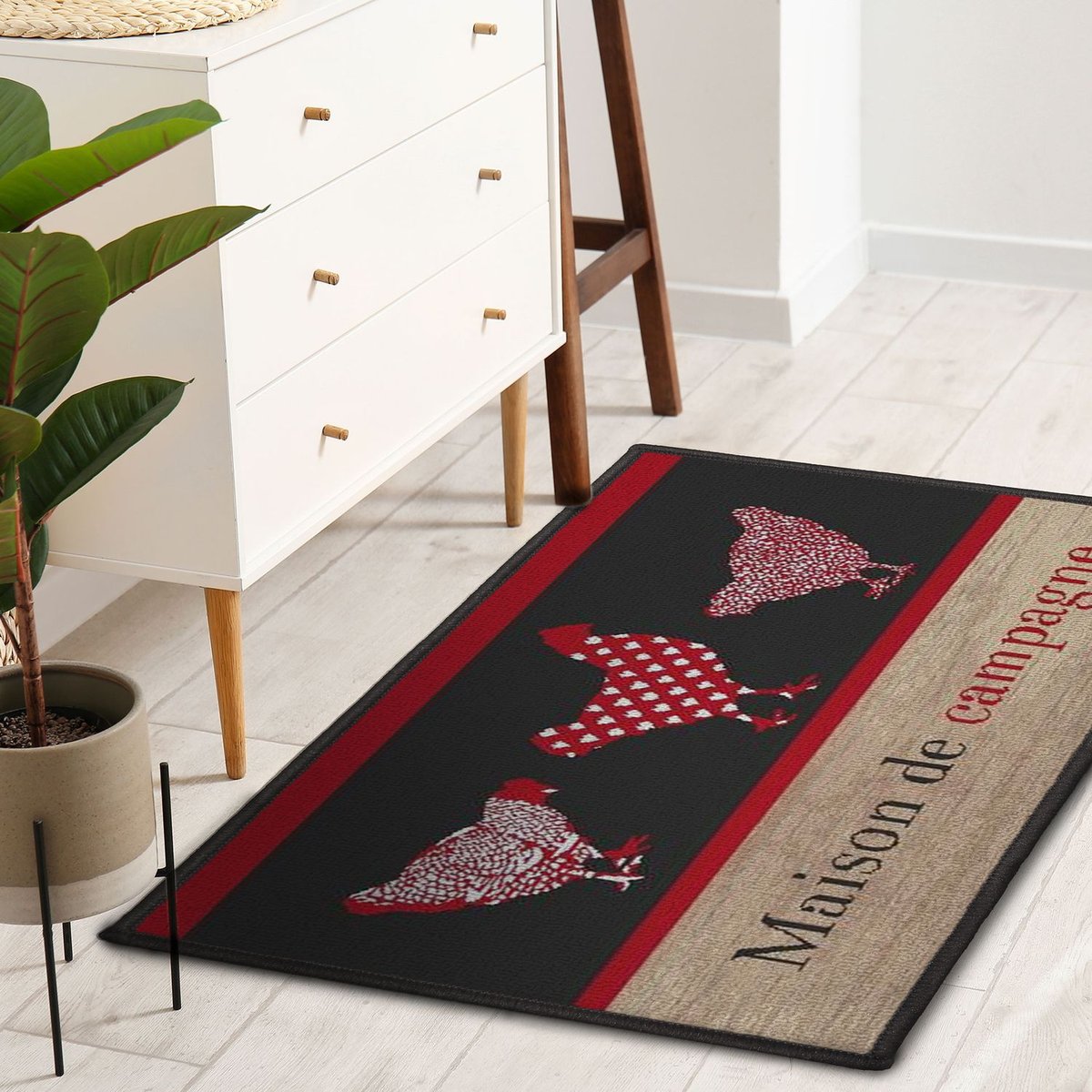 Tapis rectangle MAISON DE CAMPAGNE rouge, TOILINUX