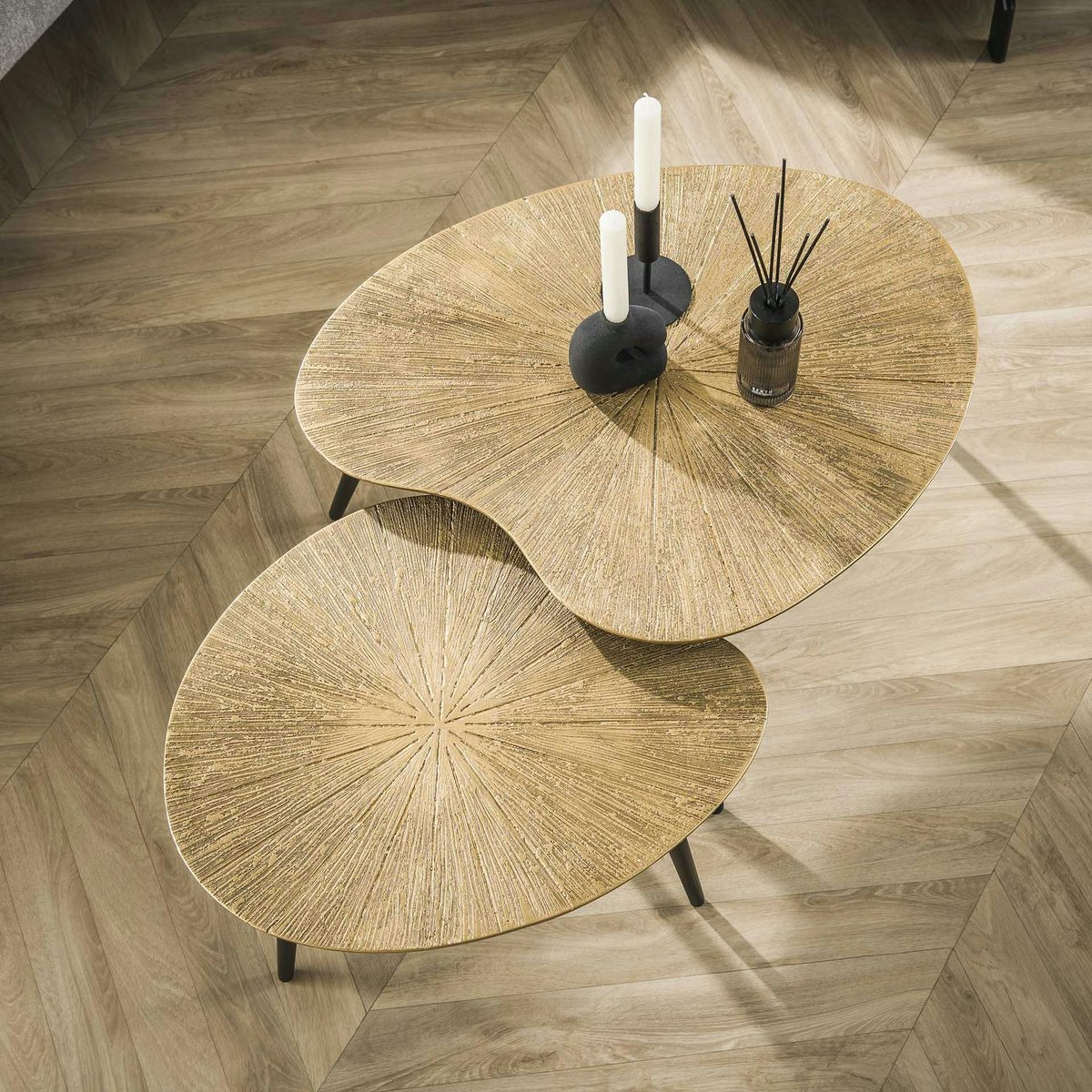 Table basse organique, feuille de ginkgo stylisée (lot de 2) RALF doré, PIER IMPORT