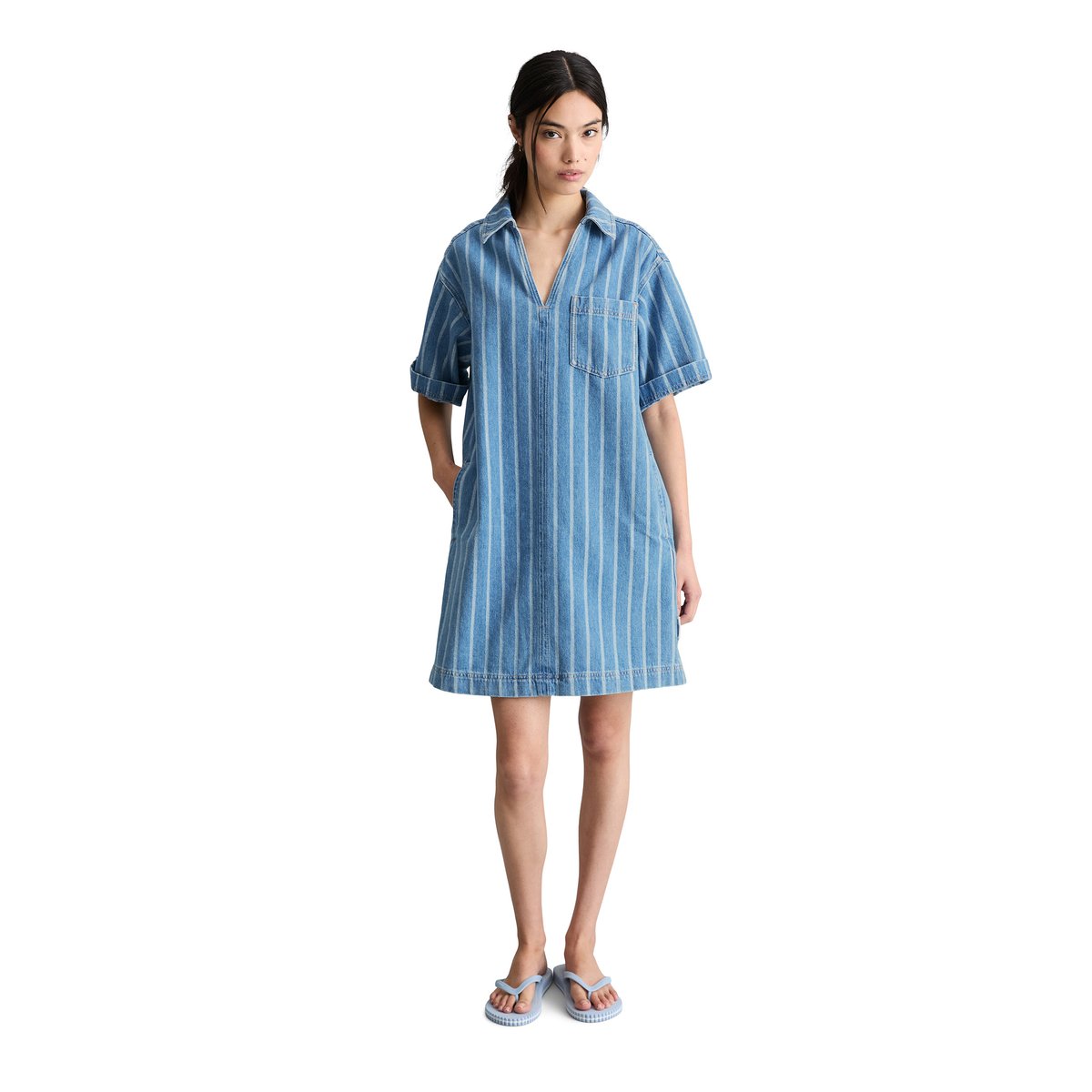Robe en jean rayée, coupe ample en pur coton organique bleu, MARC O’POLO DENIM