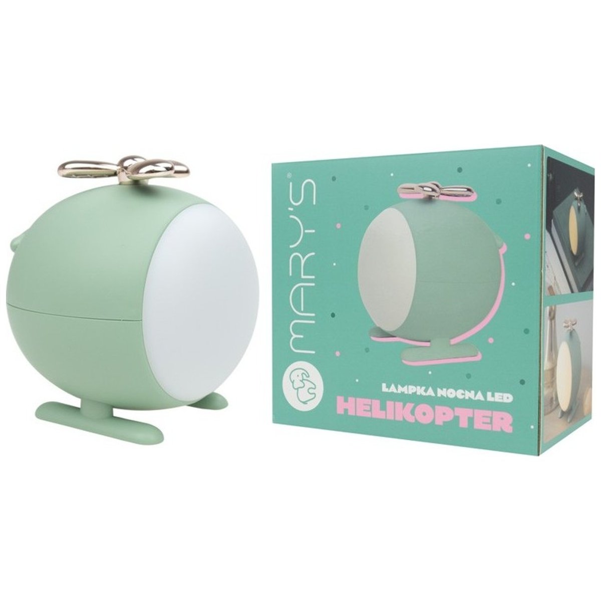 Veilleuse rechargeable Hélicoptère vert d'eau, blanc, MARY'S