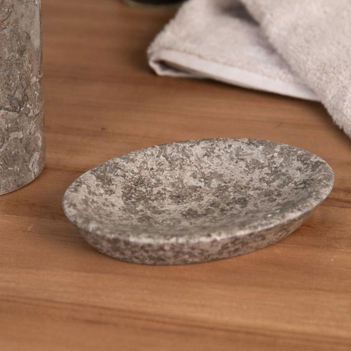 Ensemble porte savon gobelet en marbre gris, WANDA COLLECTION