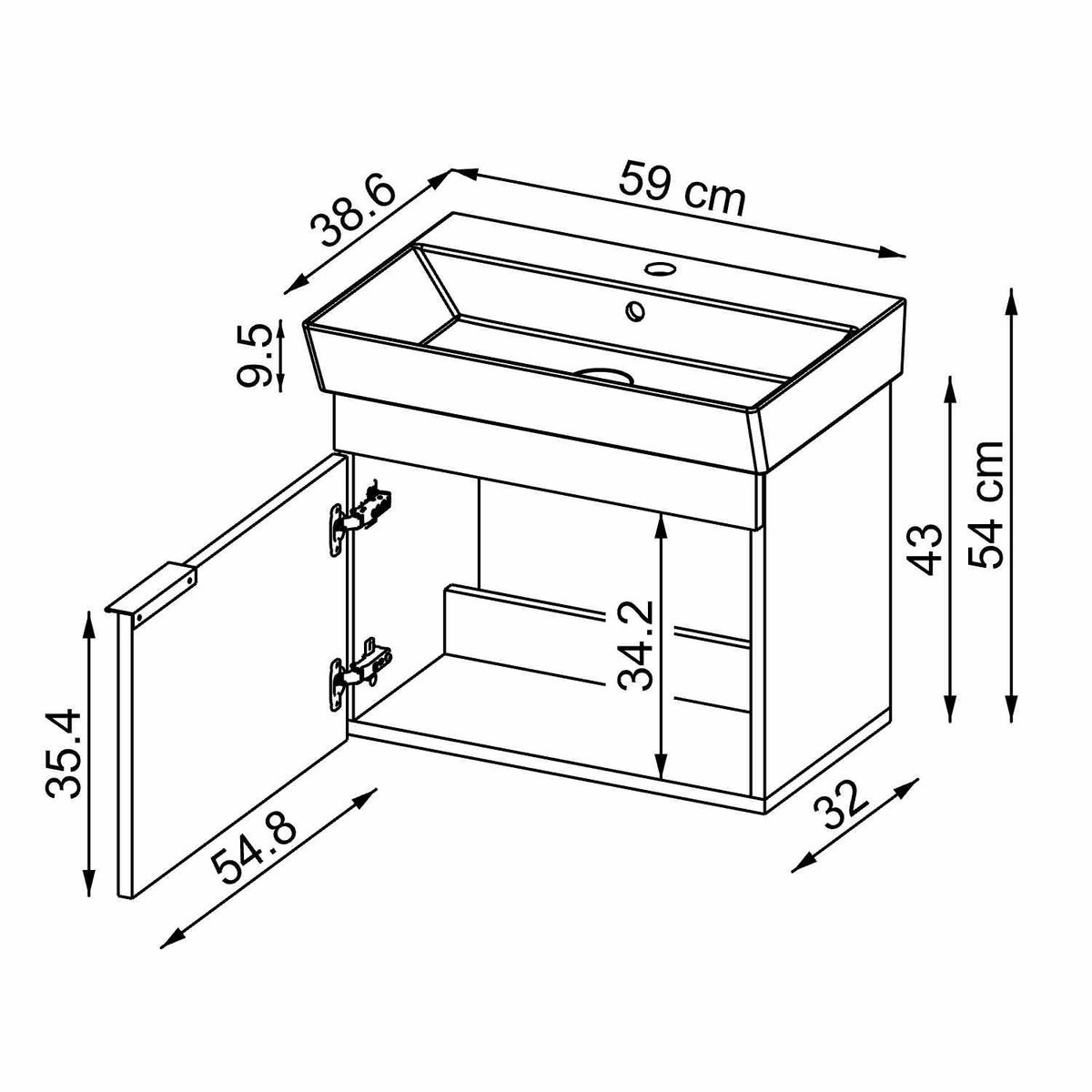 Meuble vasque 59 cm 1 porte NORIA blanc, PIER IMPORT