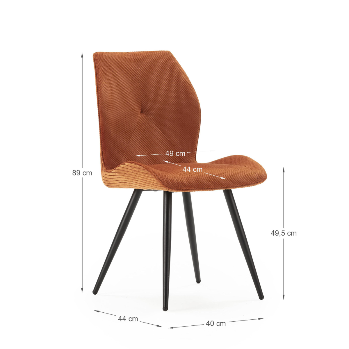 Lot de 2 chaises en tissu avec pieds en métal noir L45 cm - ADAYA orange, CALICOSY