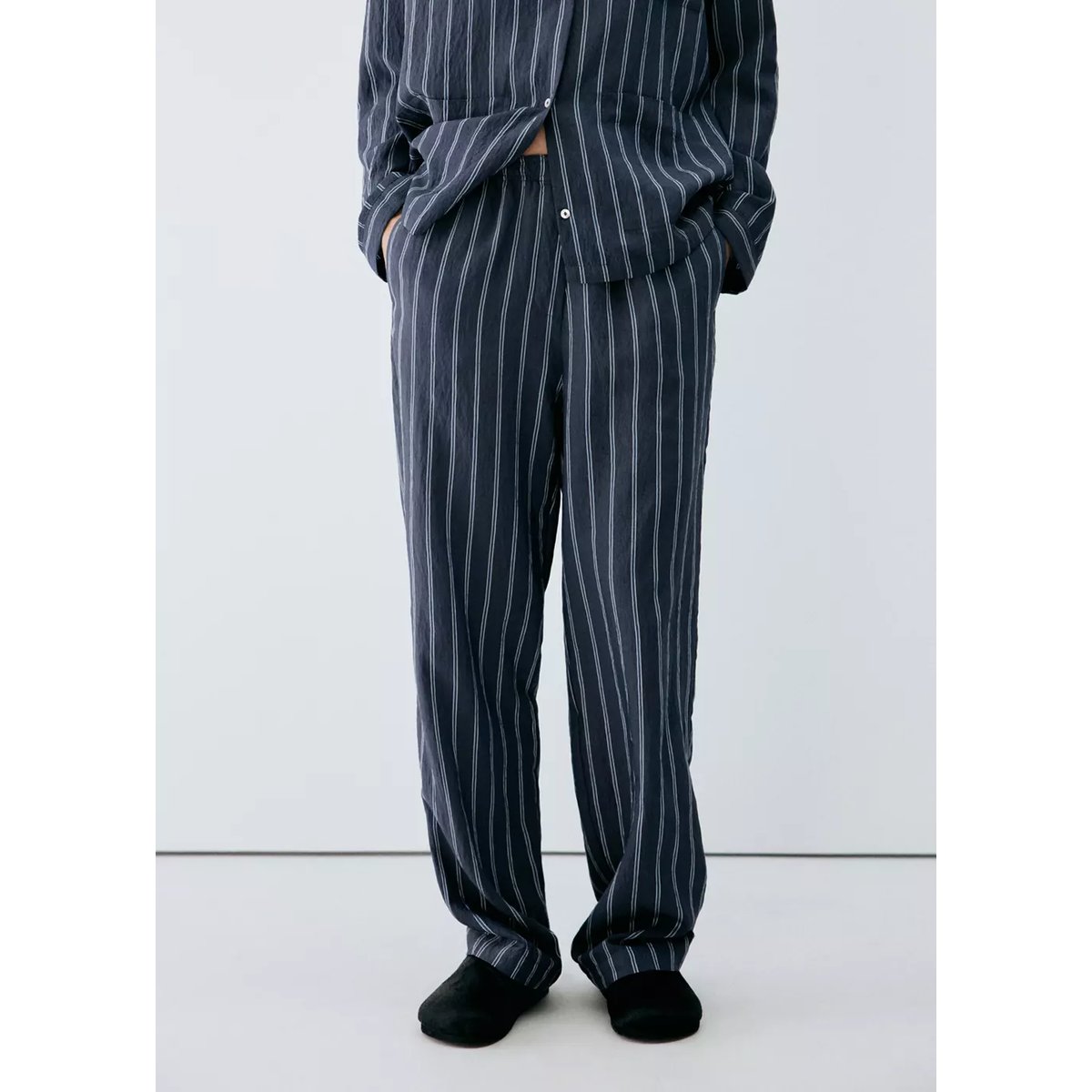 Pantalon pyjama rayures bleu marine, MANGO