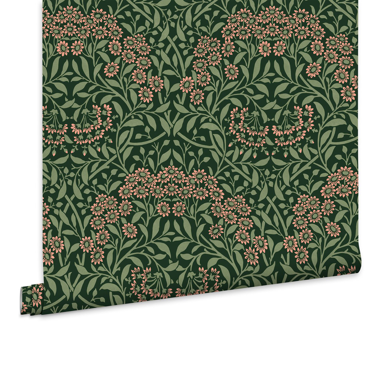 Papier peint fleuri Michaelmas Daisy Forest vert, rose, WILLIAM MORRIS AT HOME