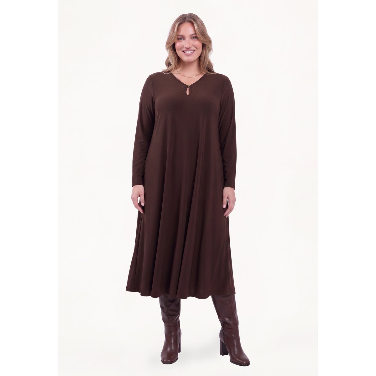 Robe avec manches longues marron, YOEK