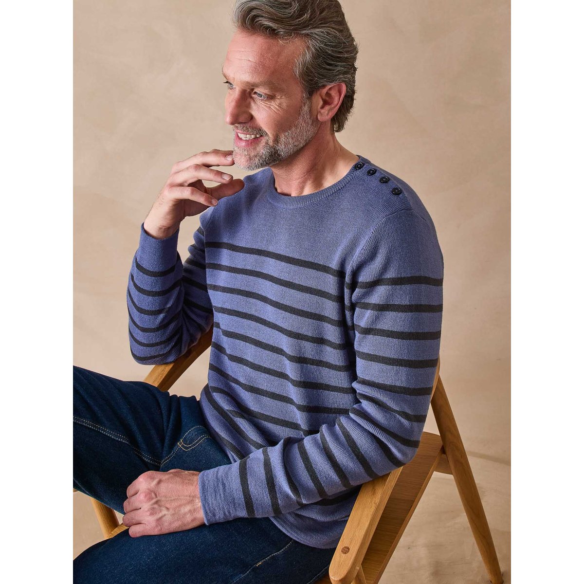 Pull rayé avec laine homme marine, DAXON
