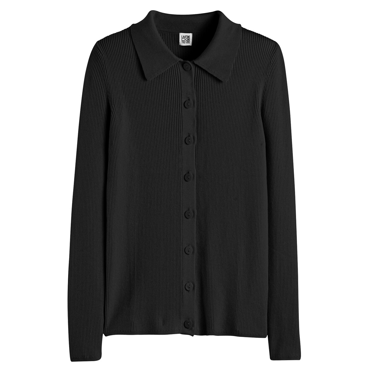 Cardigan com gola polo em malha fina, com botões preto , LA REDOUTE COLLECTIONS