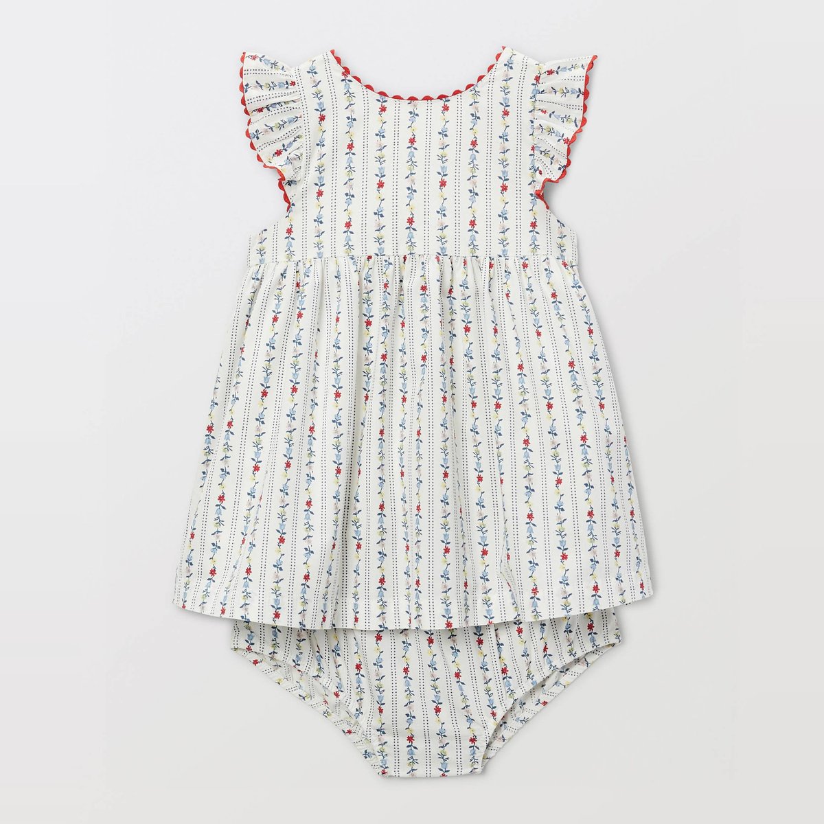 Robe avec bloomer rayés et imprimés en coton BIO GOTS ecru, BOUT'CHOU