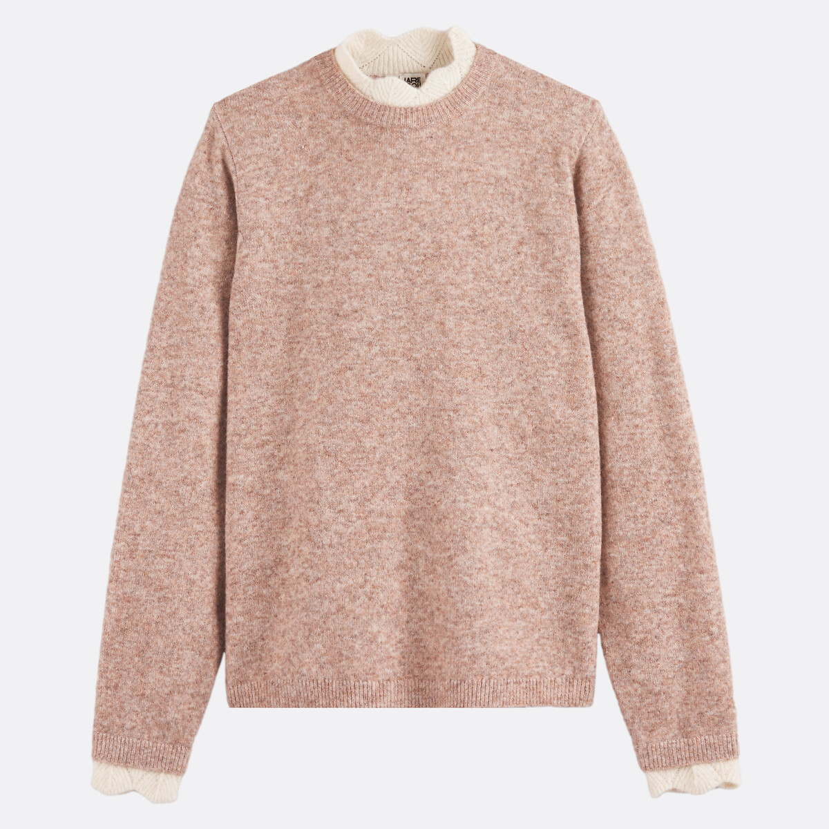 Pull col rond avec détails en maille fantaisie beige, LA REDOUTE COLLECTIONS