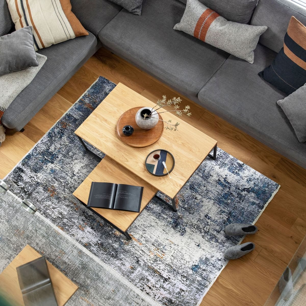 Tapis extra-doux motif abstrait IMPRESSION ART gris, THE DECO FACTORY