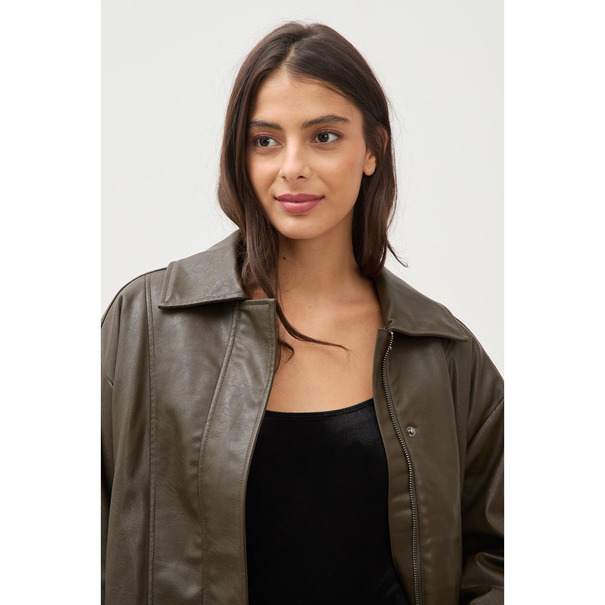 Blouson oversize manches longues vert olive, BONOBO