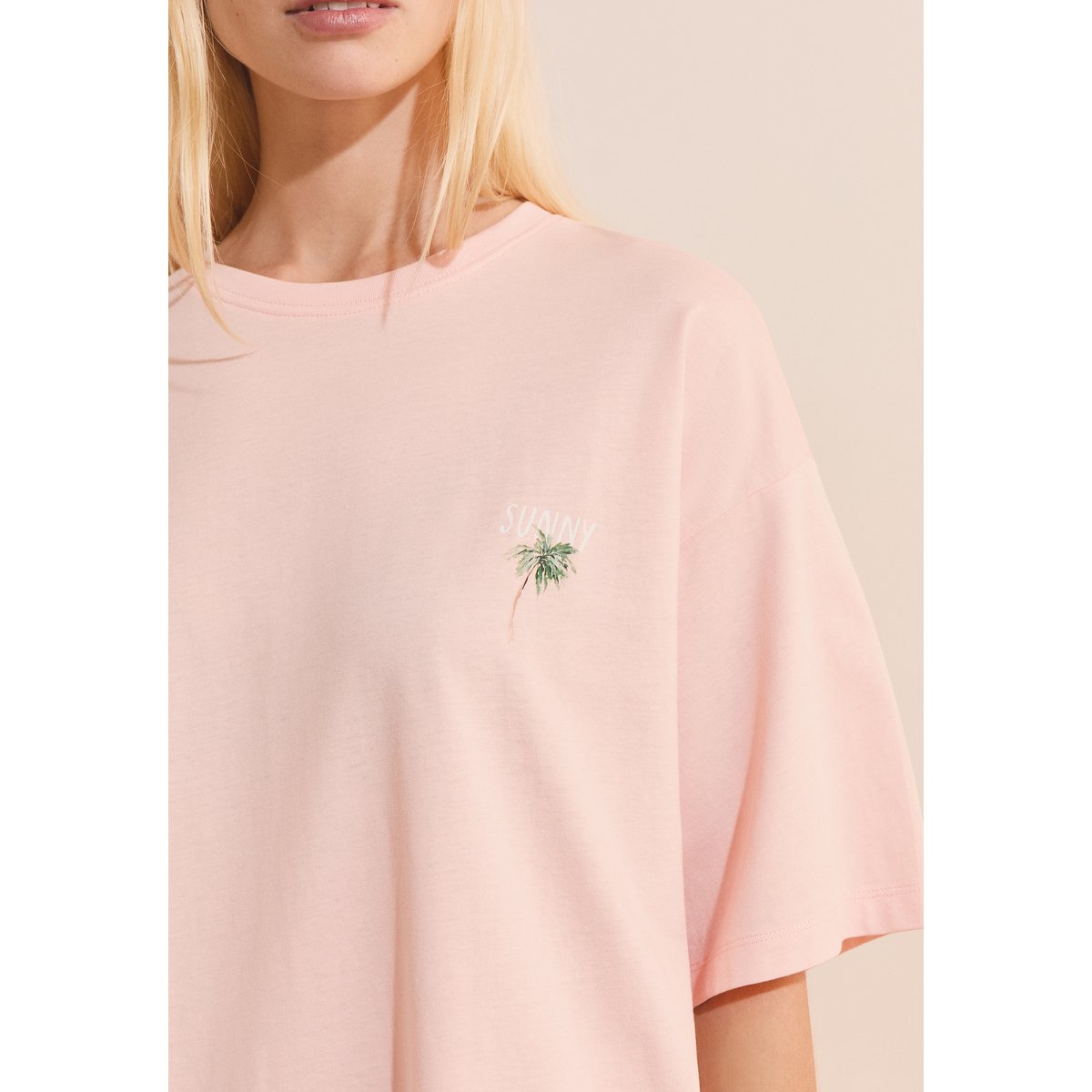 Chemise de nuit en coton SOLARIS rose poudre, ETAM