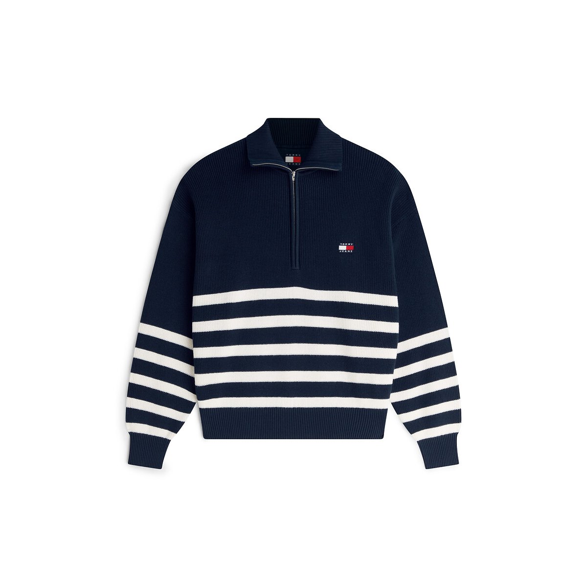 Pull à rayures col zippé marine/écru, TOMMY JEANS