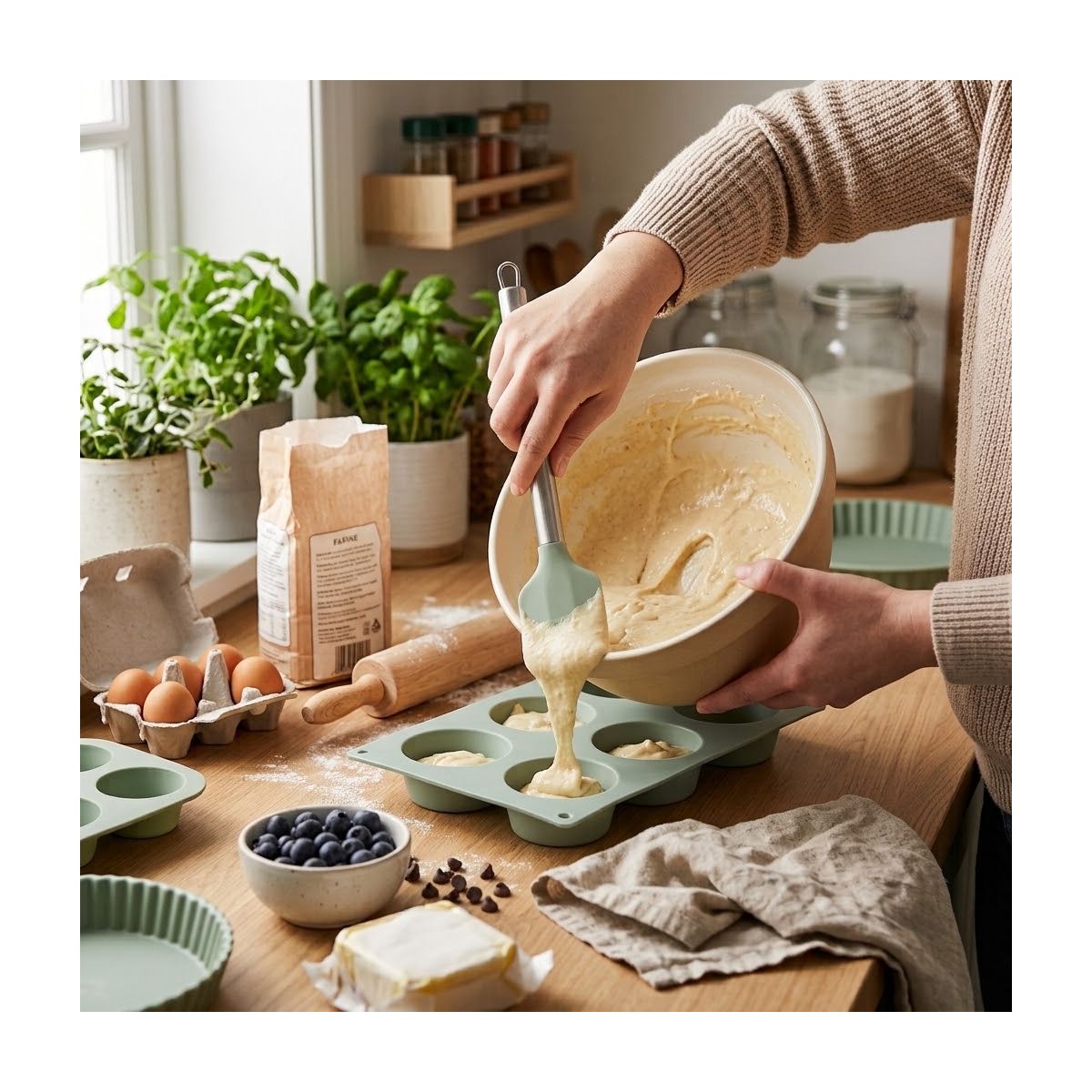 Spatule 30cm silicone vert couleur unique, ESSENTIEL B