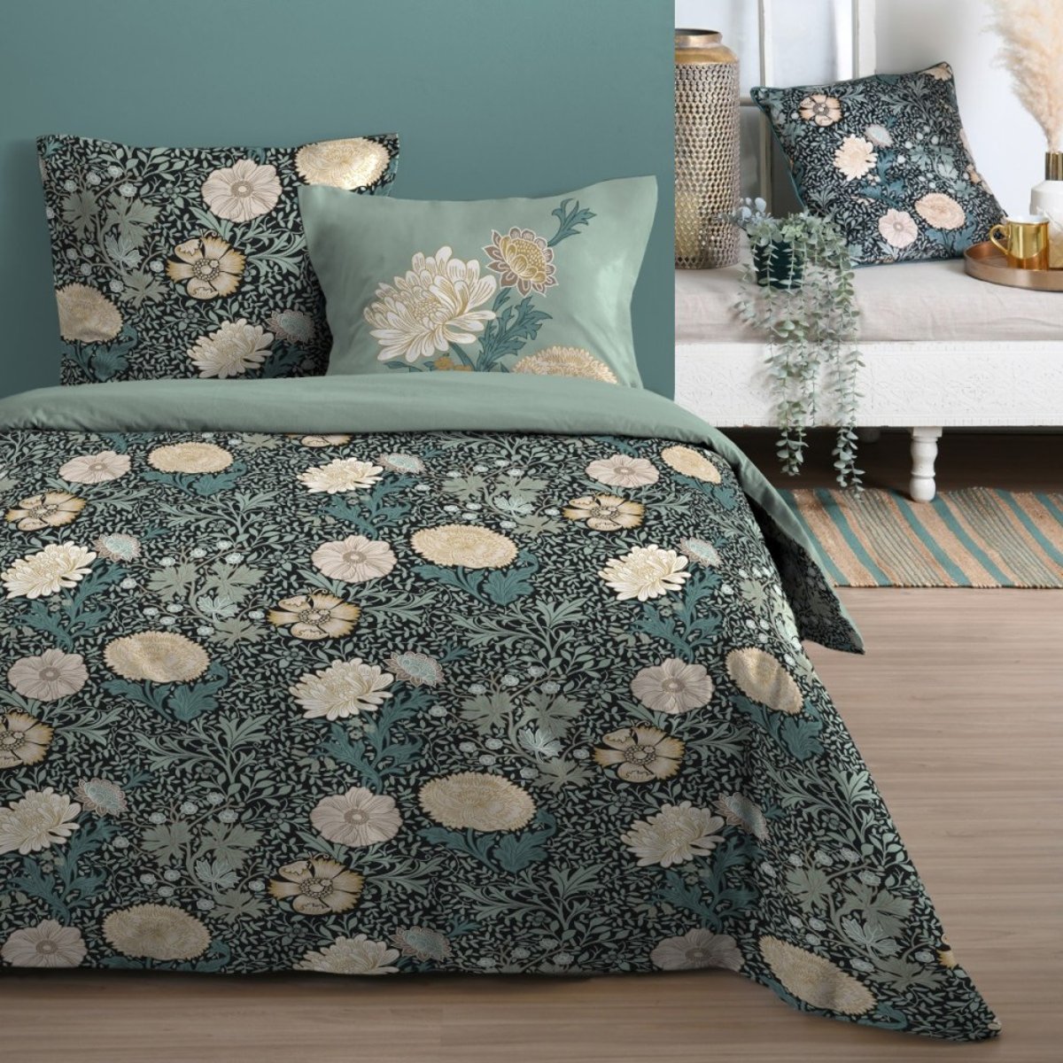 Housse de couette 240x220 ALFONS + 2 taies coton 57 fils multicolore, DECORATIE