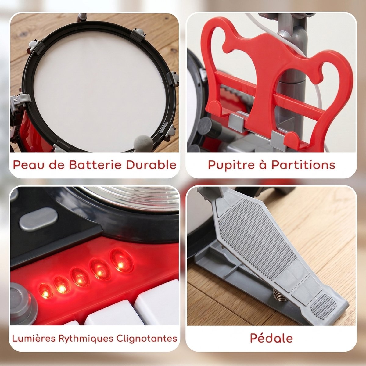 Batterie pour enfants ABS Rouge rouge, HOMCOM