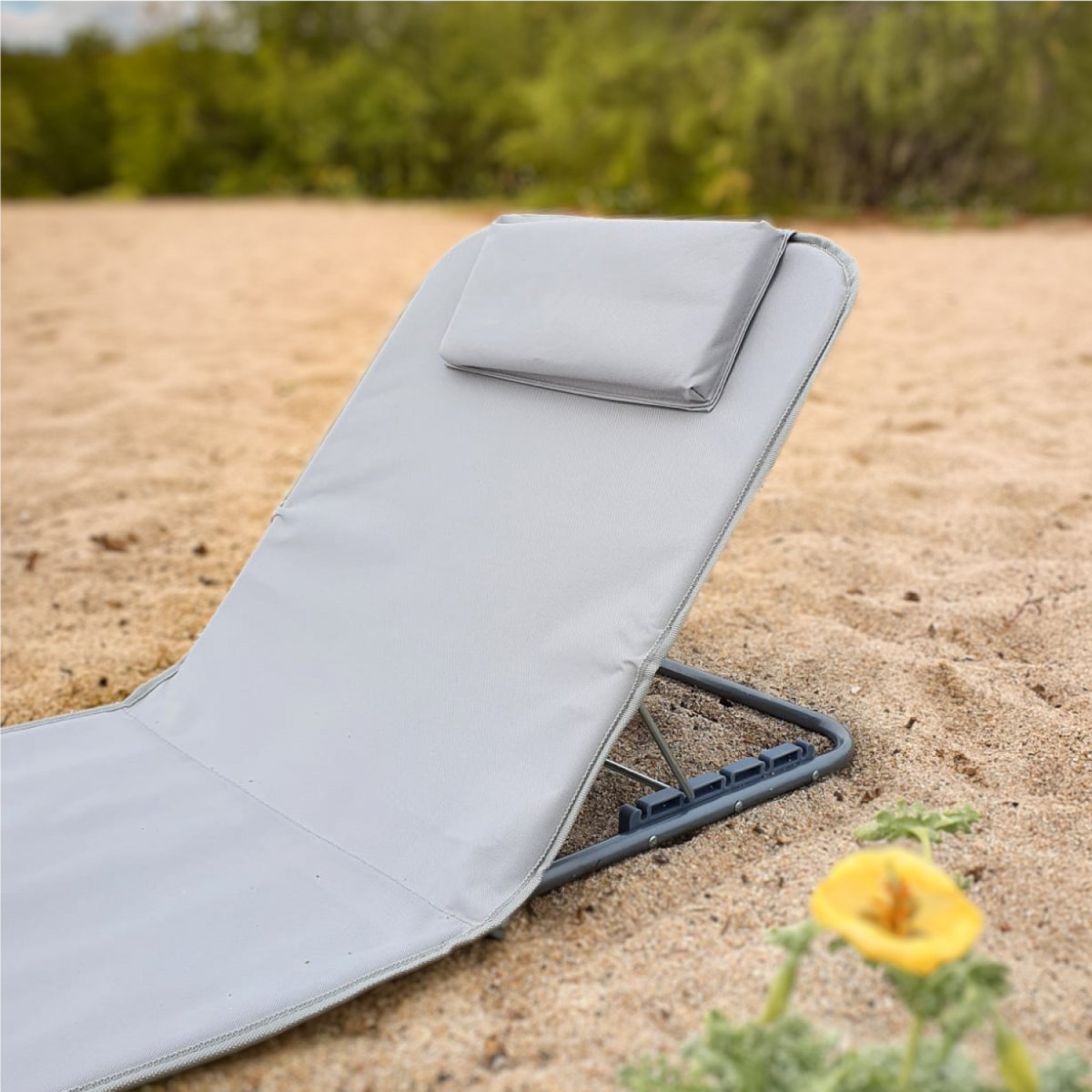 Matelas, transat, tapis de plage avec dossier inclinable et sac de transport gris, LINXOR