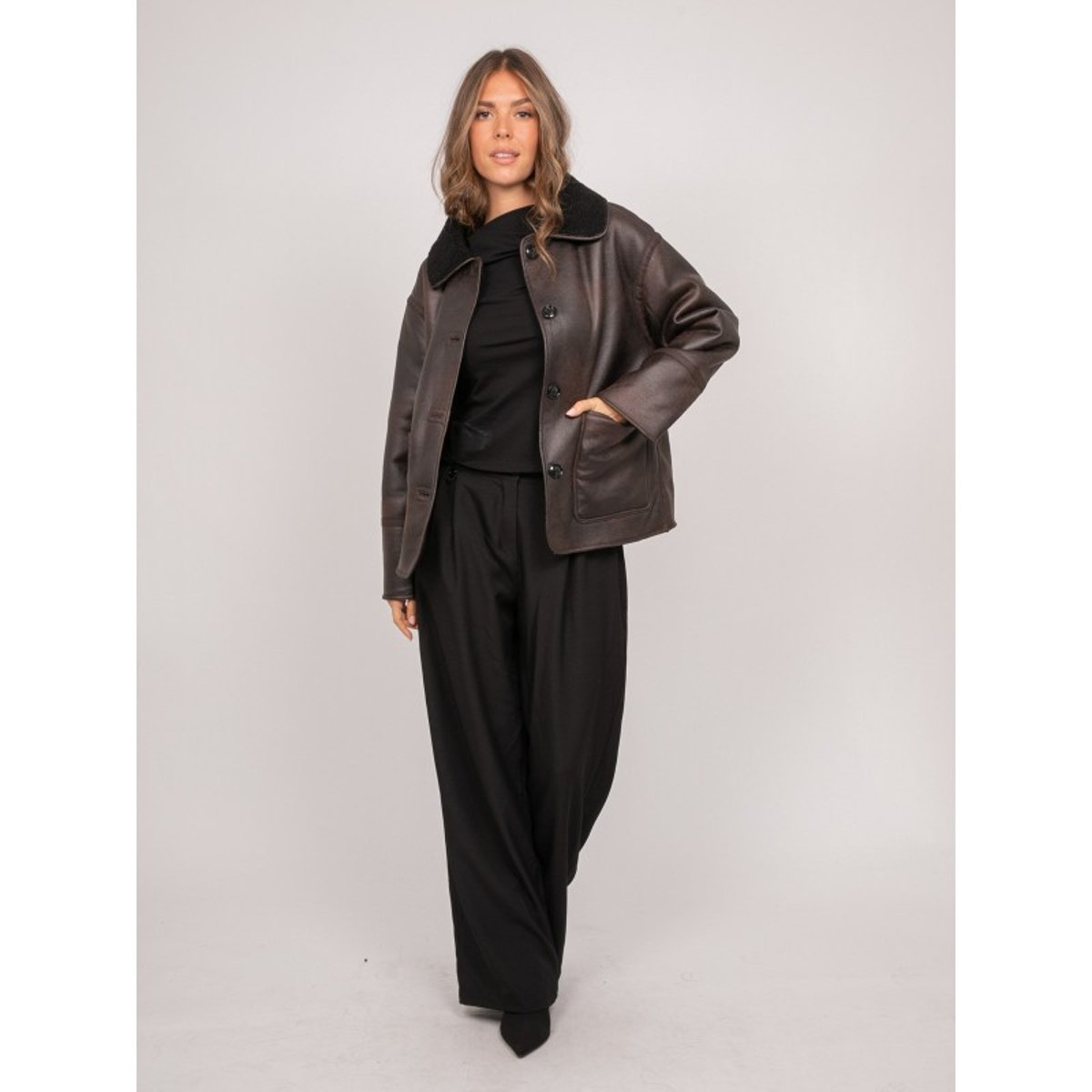 Veste Aviateur Réversible Effet Peau Lainée Ulphia marron, DONA LISA