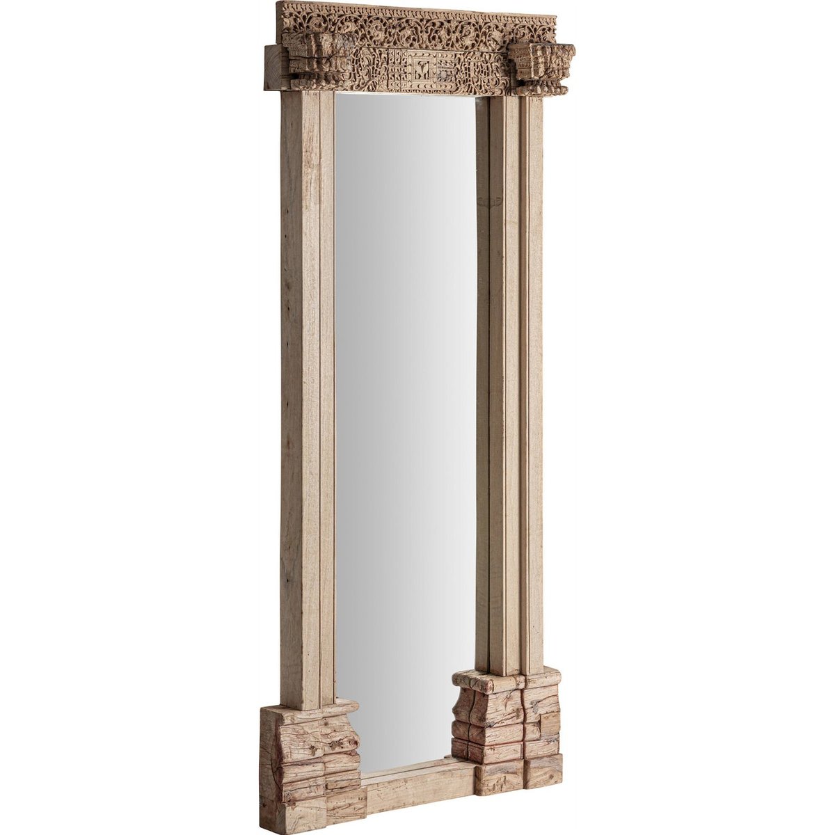 Miroir ethnique en teck sculpté bois clair brun patiné, RECOLLECTION