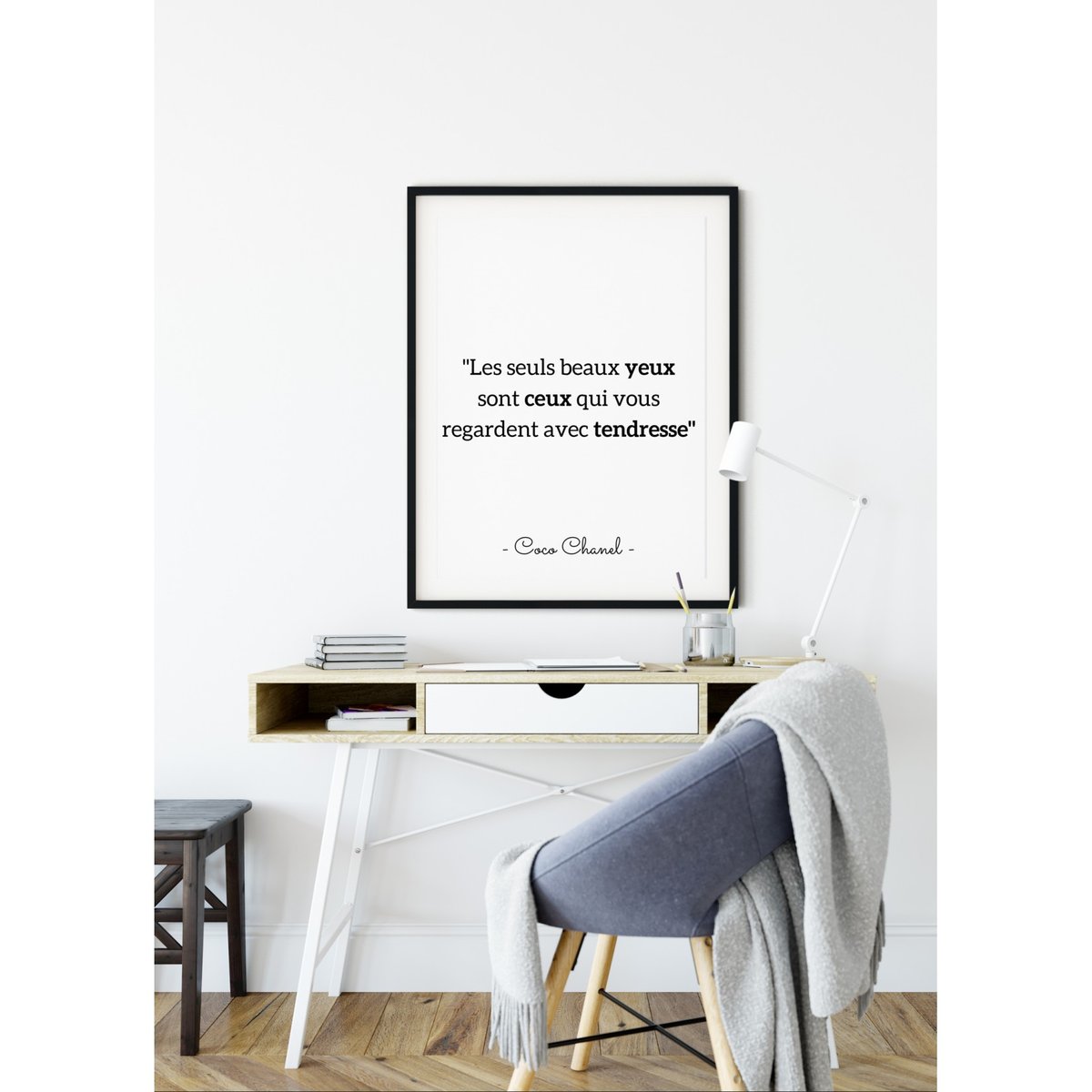 Affiche Coco Chanel : 'Les seuls beaux yeux...' blanc, L'AFFICHERIE