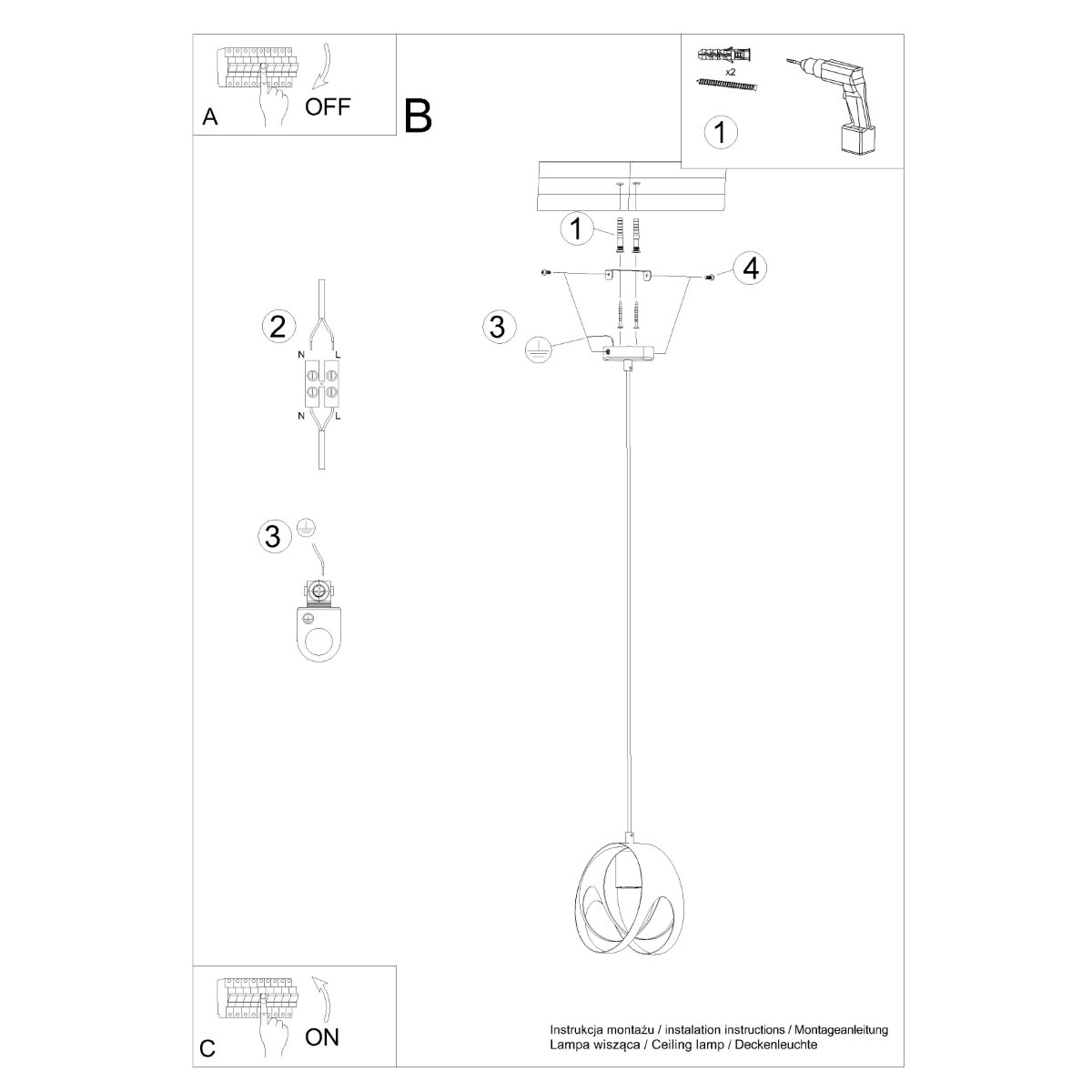 Suspension Acier Noir E27 1 Tulos noir, EDEN