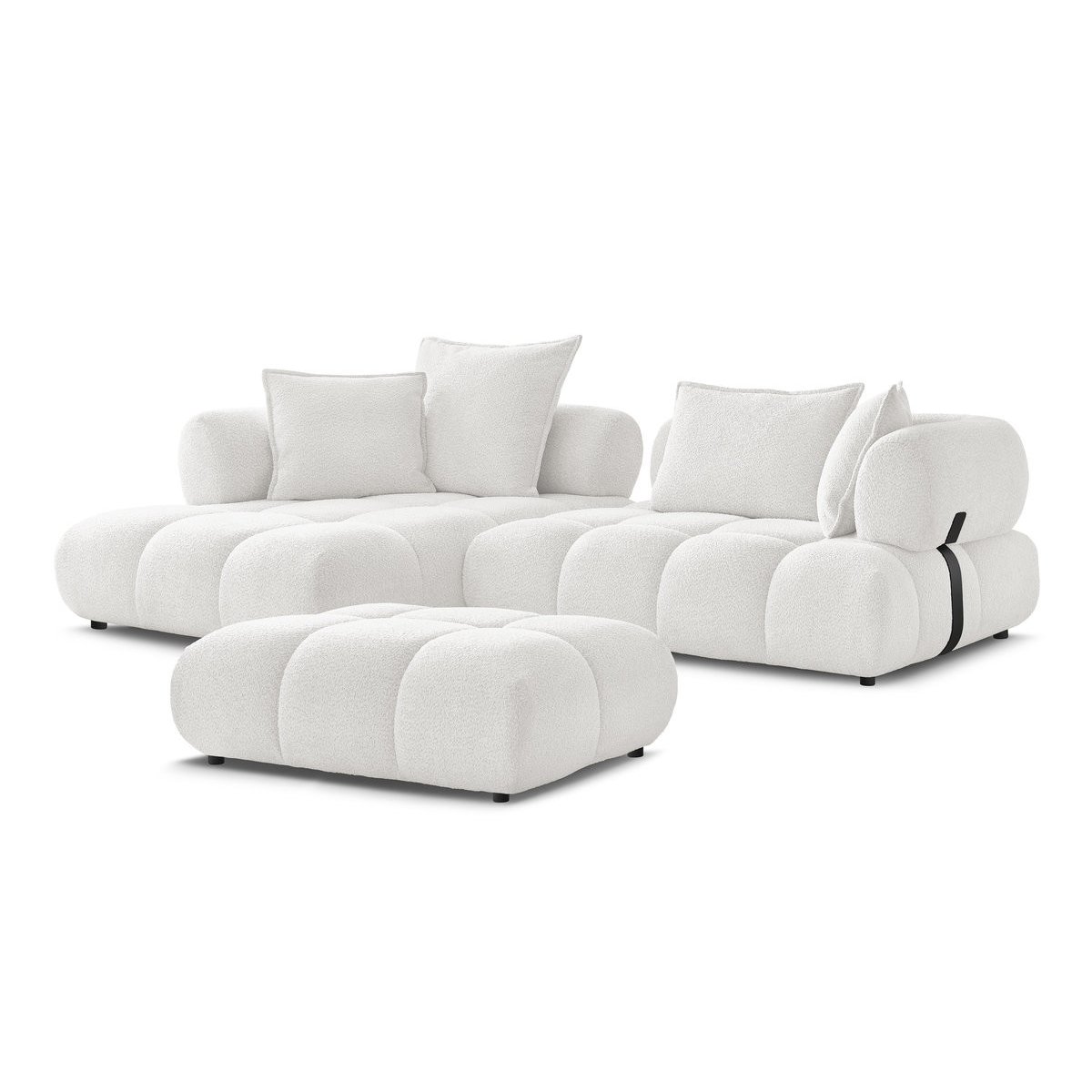 Canapé d'angle fixe 4 places en tissu bouclette avec pouf, ALYA blanc, BOBOCHIC